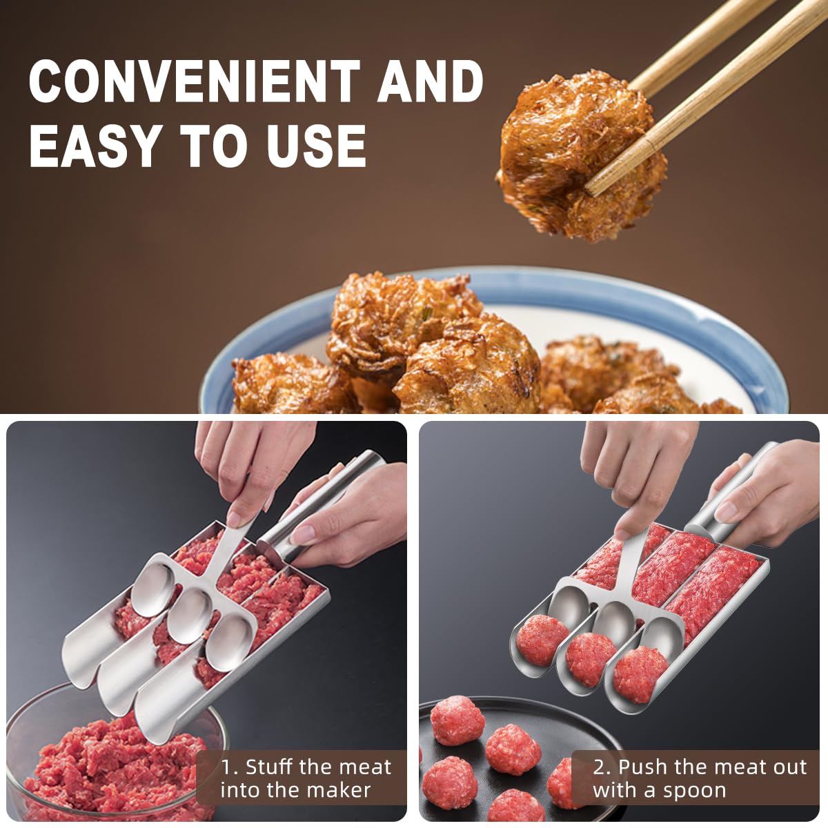 Premium Stainless Steel Meatball Maker - 3-in-1 Kitchen Tool for Perfect Homemade Meatballs | Ideal for Pasta Dishes, Party Appetizers & Meal Prep