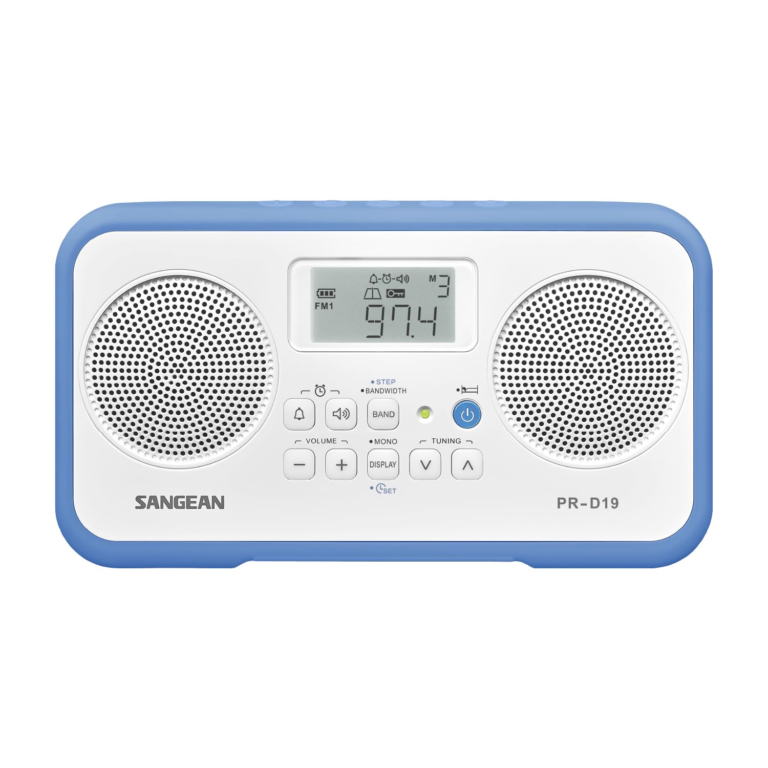 Sangean PR-D19BU FM/AM Digital Portable Radio with Stereo Sound & Protective Bumper - White/Blue - Perfect for Emergency, Outdoor, Home & Office Use