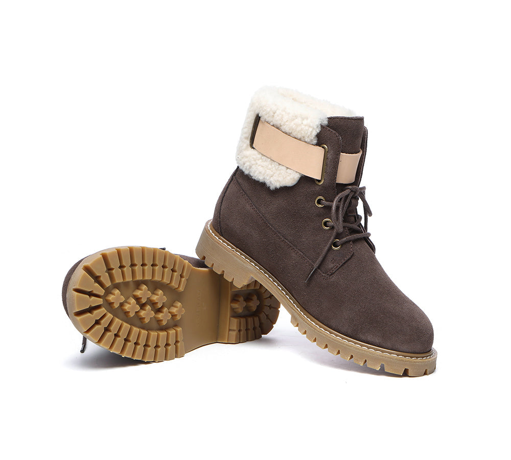 EVERAU® Women's Sheepskin Wool Lace-Up Fashion Boots - Winter Ankle Boots for Women, Comfortable & Warm Snow Boots with Fur Lining - Perfect for Cold Weather, Outdoor Walking and Casual Outfits