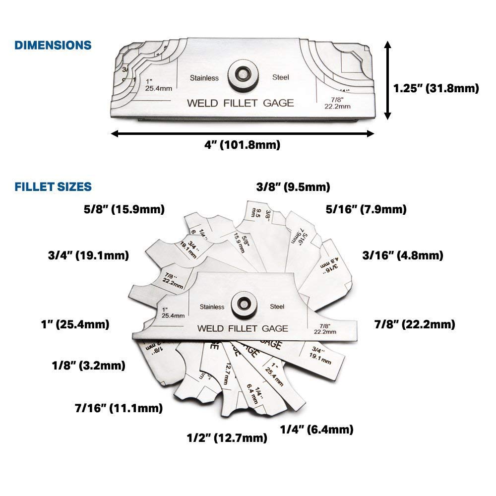 Chiloskit MG-11 Metal Welding Tool Set - Weld Fillet Gauge & Inspection Ruler with Inch/Metric Measurements (1/8