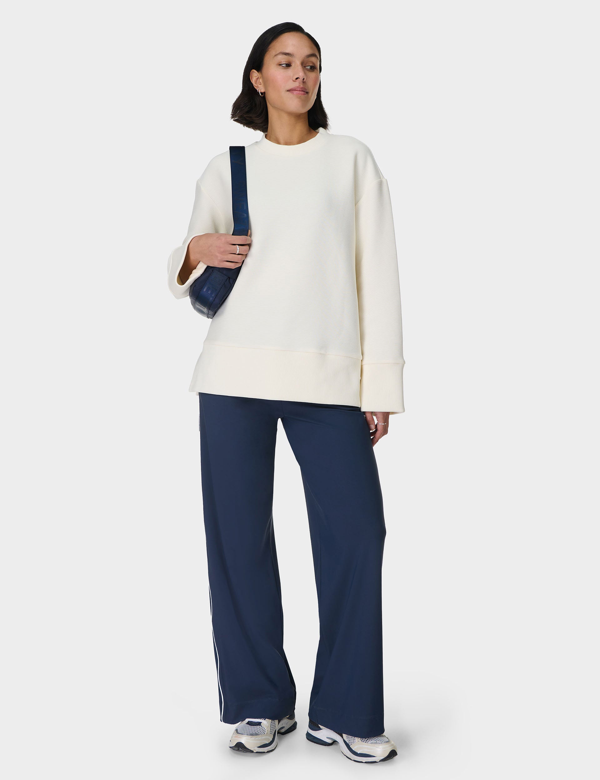 Peaceful Ribbed Sweatshirt for Women - Soft & Cozy Pullover - Lily White - Perfect for Casual Wear, Lounge & Fall Outfits