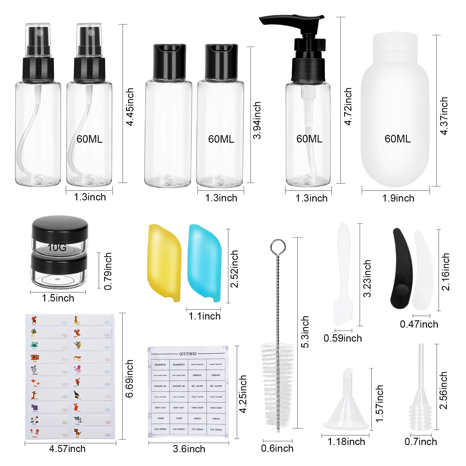 19 Pack TSA Approved Leak Proof Travel Bottles Set - 2oz Refillable Toiletries Containers for Shampoo, Conditioner & Lotion with Quart Bag (Black) | Perfect for Air Travel, Vacation & Camping Essentials