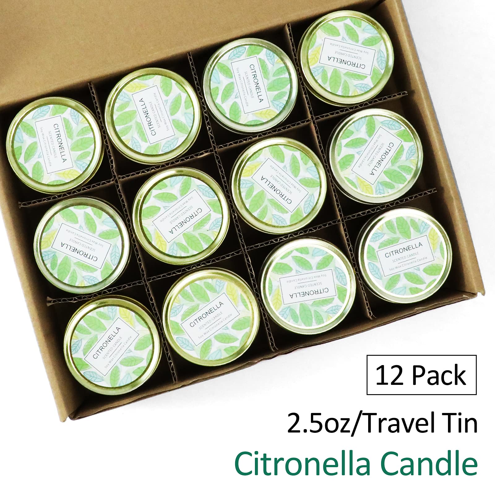 Citronella Soy Wax Candles Gift Set - Outdoor Camping & Garden (12x2.5oz)