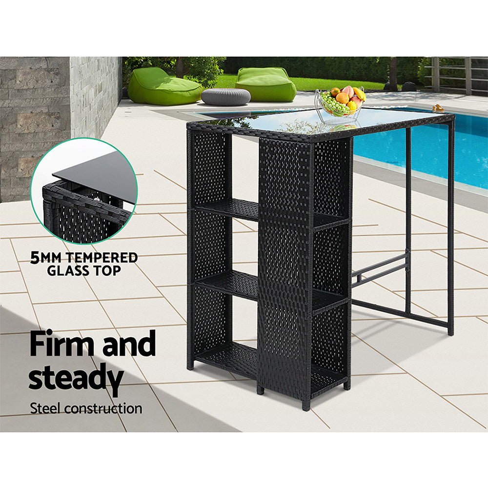 5-Piece Outdoor Bar Set - Rattan Wicker Patio Dining Chairs & Table with Stools for Backyard, Garden, Poolside or Deck Entertainment