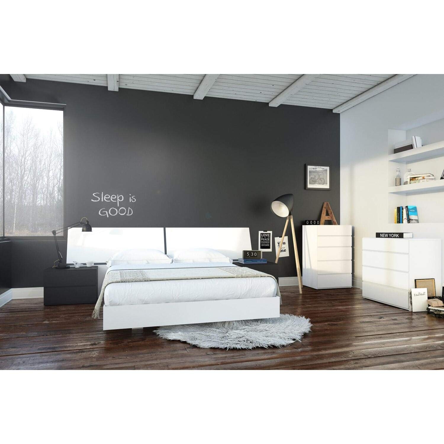 Nexera 400672 6-Piece Queen Bedroom Set - Modern Black & White Bed Frame, Headboard, Nightstands & Dresser for Stylish Home Decor | Perfect for Master Bedroom, Guest Room & Apartment Furniture