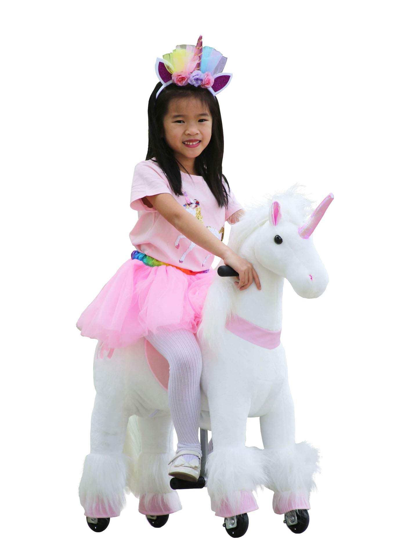 My Unicorn Ride-On Horse Toy for Girls Ages 3-6 | Pink Plush Rocking Horse with Tutu Skirt & Matching Headband | Perfect Birthday Gift & Pretend Play for Toddlers