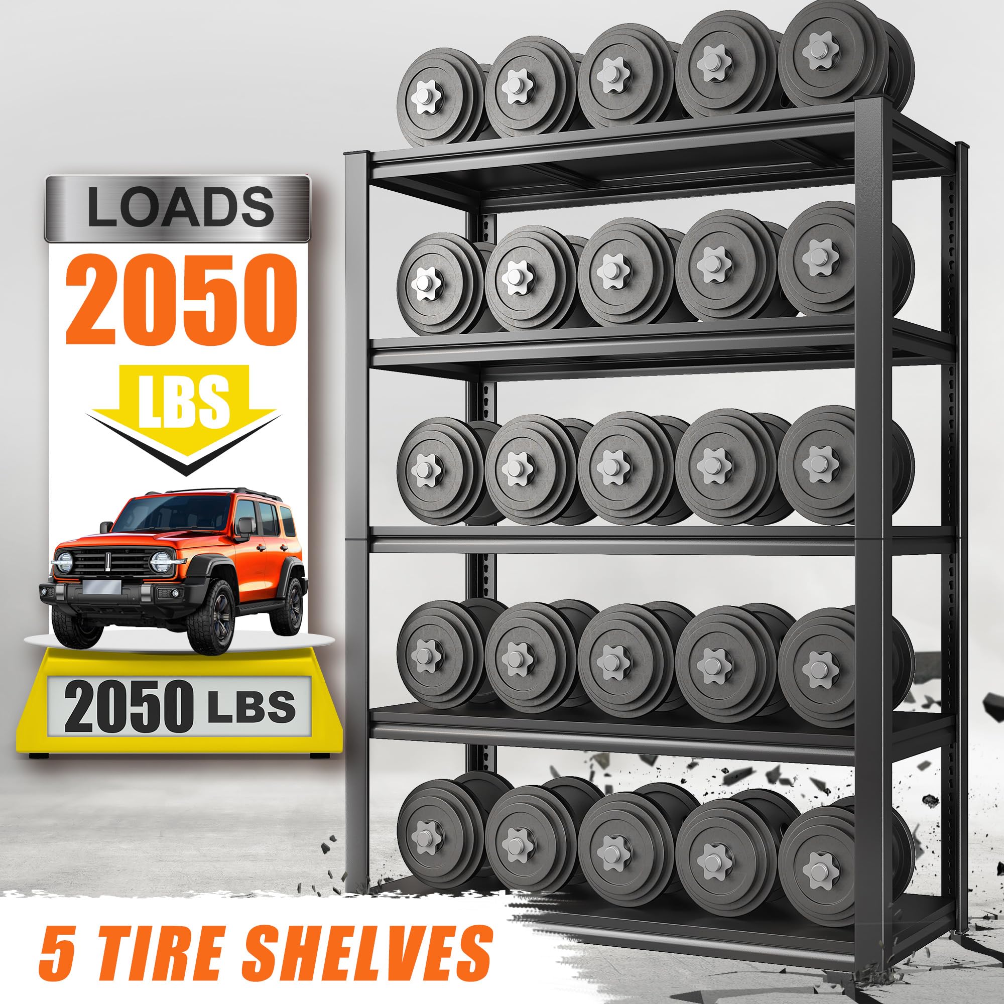 Raybee Heavy Duty Garage Shelving Unit - 2050LBS Capacity Adjustable Industrial Metal Storage Shelves (32.5
