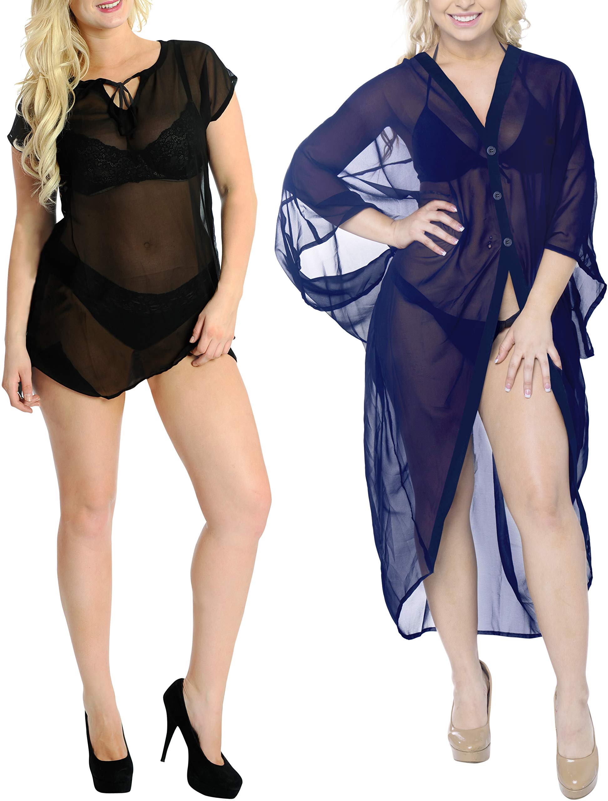 LA LEELA Women's Mini Beach Cover Up Cardigan - Bikini Swimwear Cover Up, Casual Dress & Work from Home Clothes - Pack of 2 - Perfect for Beach Vacations, Pool Parties & Loungewear