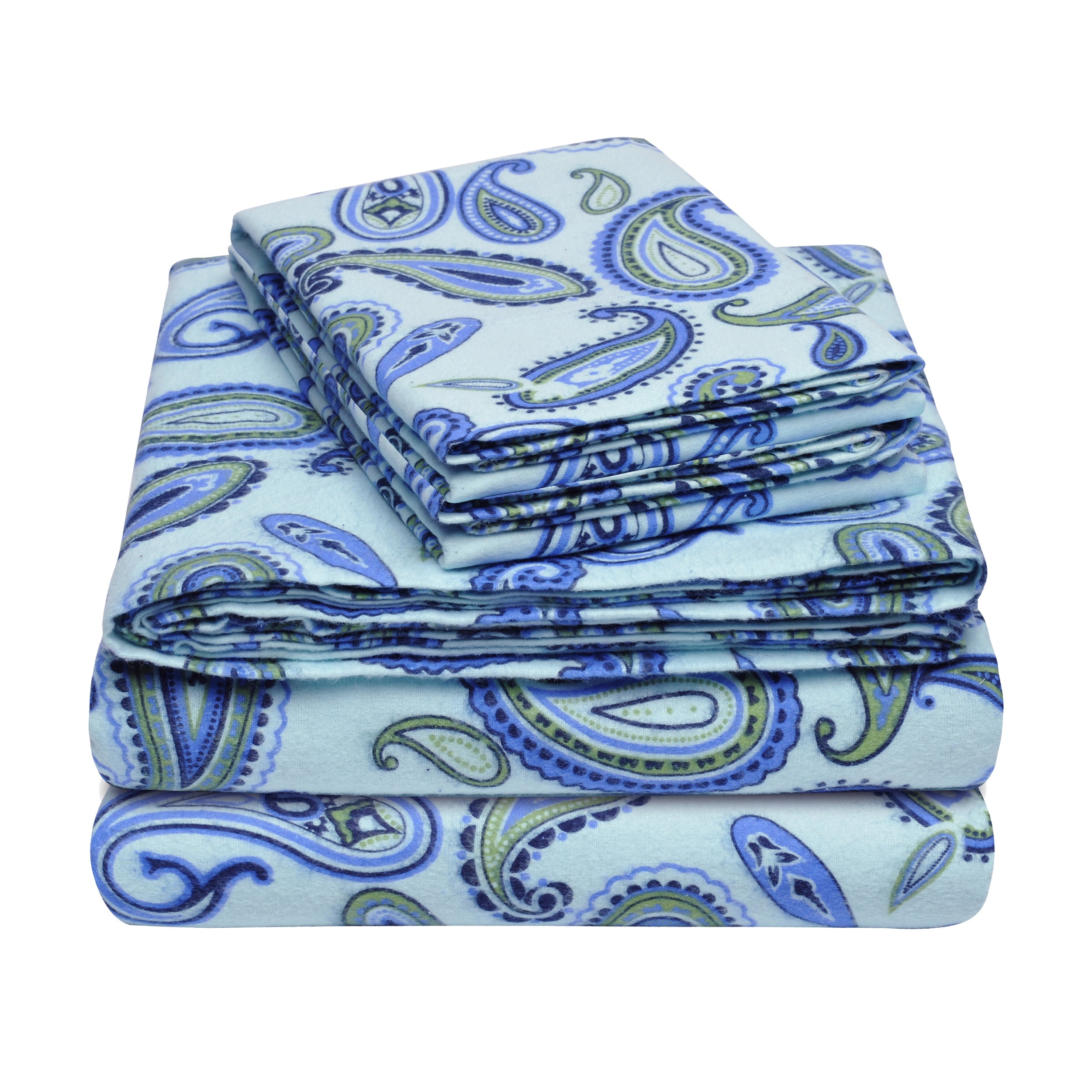 Soft Flannel Cotton Floral Paisley Bed Sheet Set with Deep Pockets - Queen Size, 4-Piece Set for Cozy Winter Nights & Guest Room Comfort