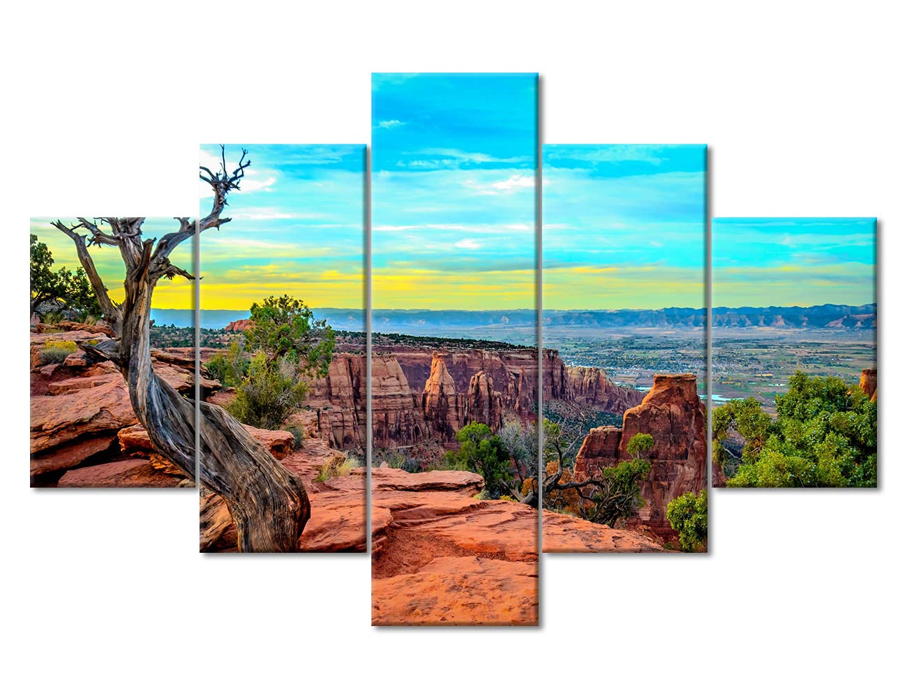 TUMOVO Monument Valley Canvas Wall Art - 5 Piece Colorado Landscape Bedroom Decor, Stretched Wooden Frame Ready to Hang (60