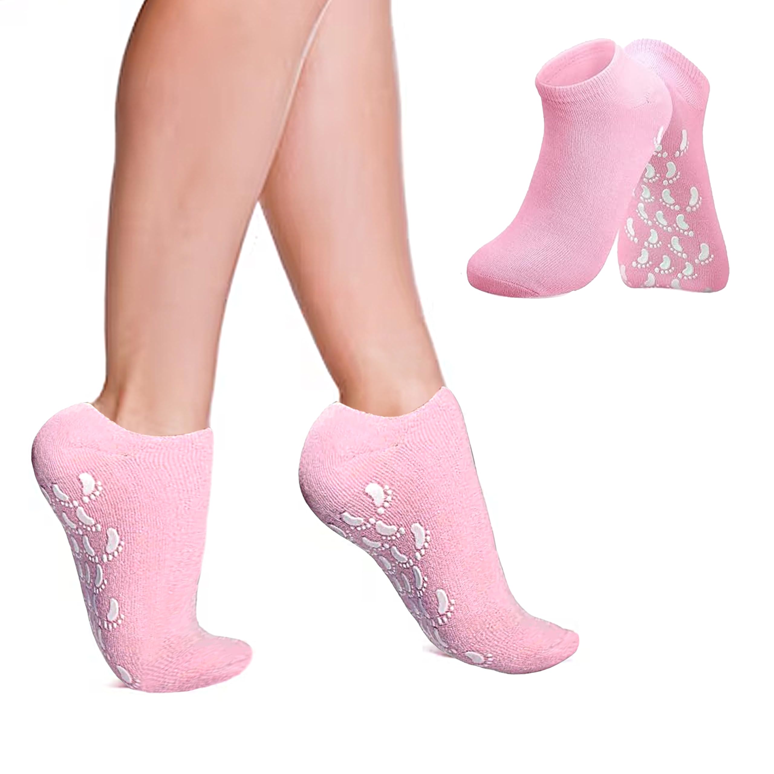 TRICSTER Moisturizing Silicone Gel Socks for Dry Cracked Feet - Soft Foot Care Sleeves for Healing & Repair - Comfortable Sleeping Socks for Women & Men (Pink) - Perfect for Overnight Foot Treatment & Spa Relaxation at Home
