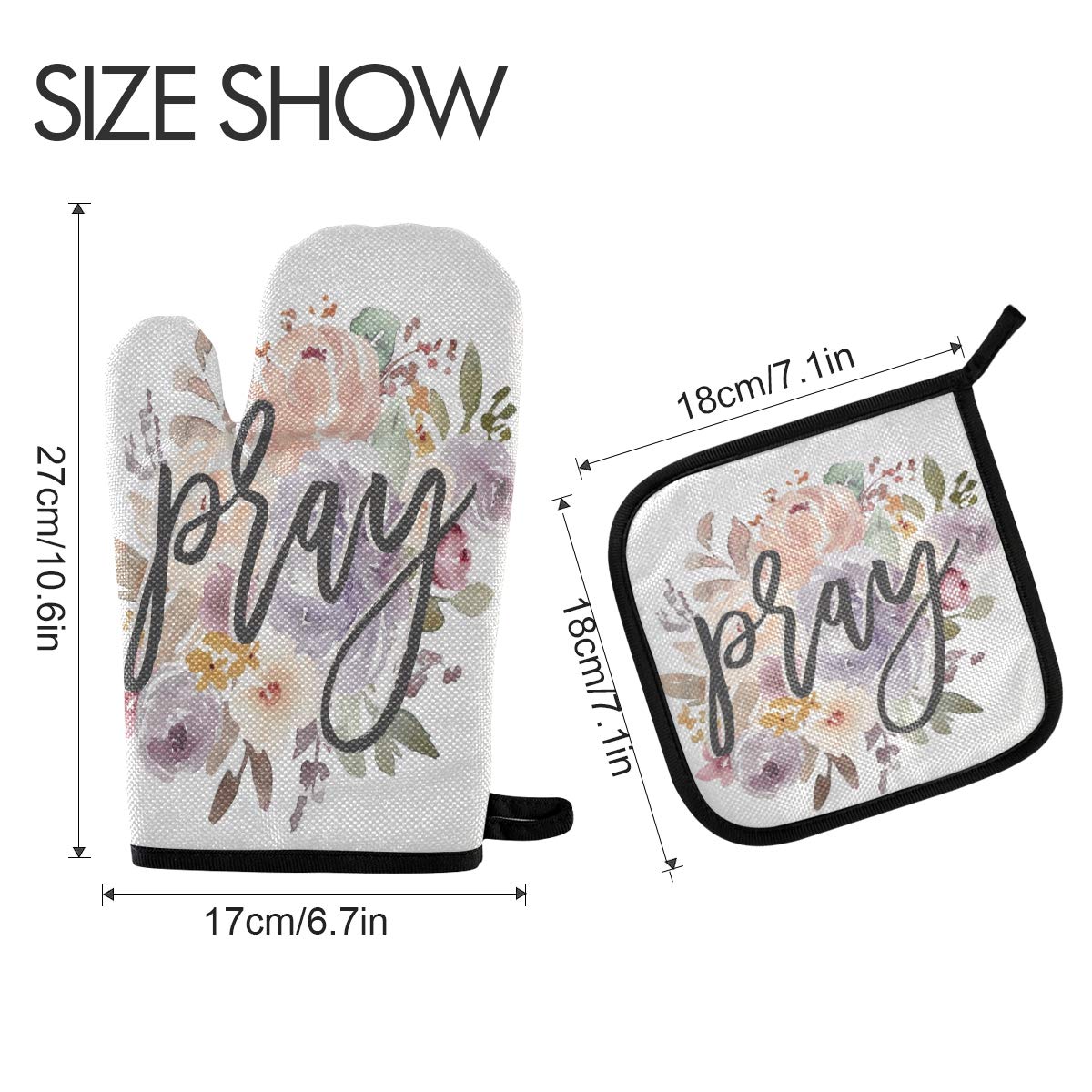 ALAZA Heat Resistant Christian Rose Flower Oven Mitts & Pot Holders Set - Religious Kitchen Gloves for Cooking, Baking, Grilling - Perfect for Church Events, Family Gatherings & Holiday Meals