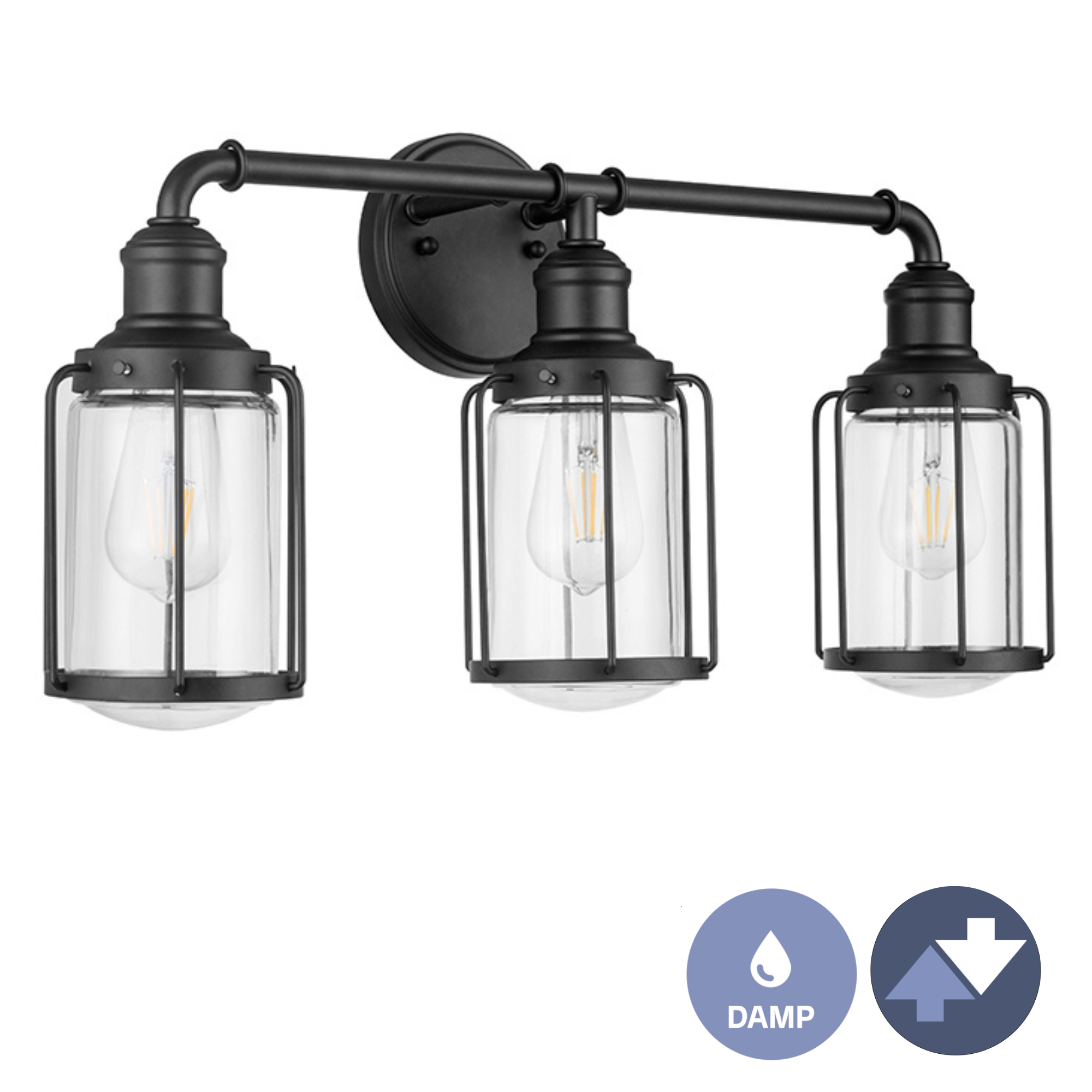 Lincoln Woods 3-Light Vanity Light Fixture in Matte Black - Perfect for Bathroom, Bedroom, and Dressing Room Lighting