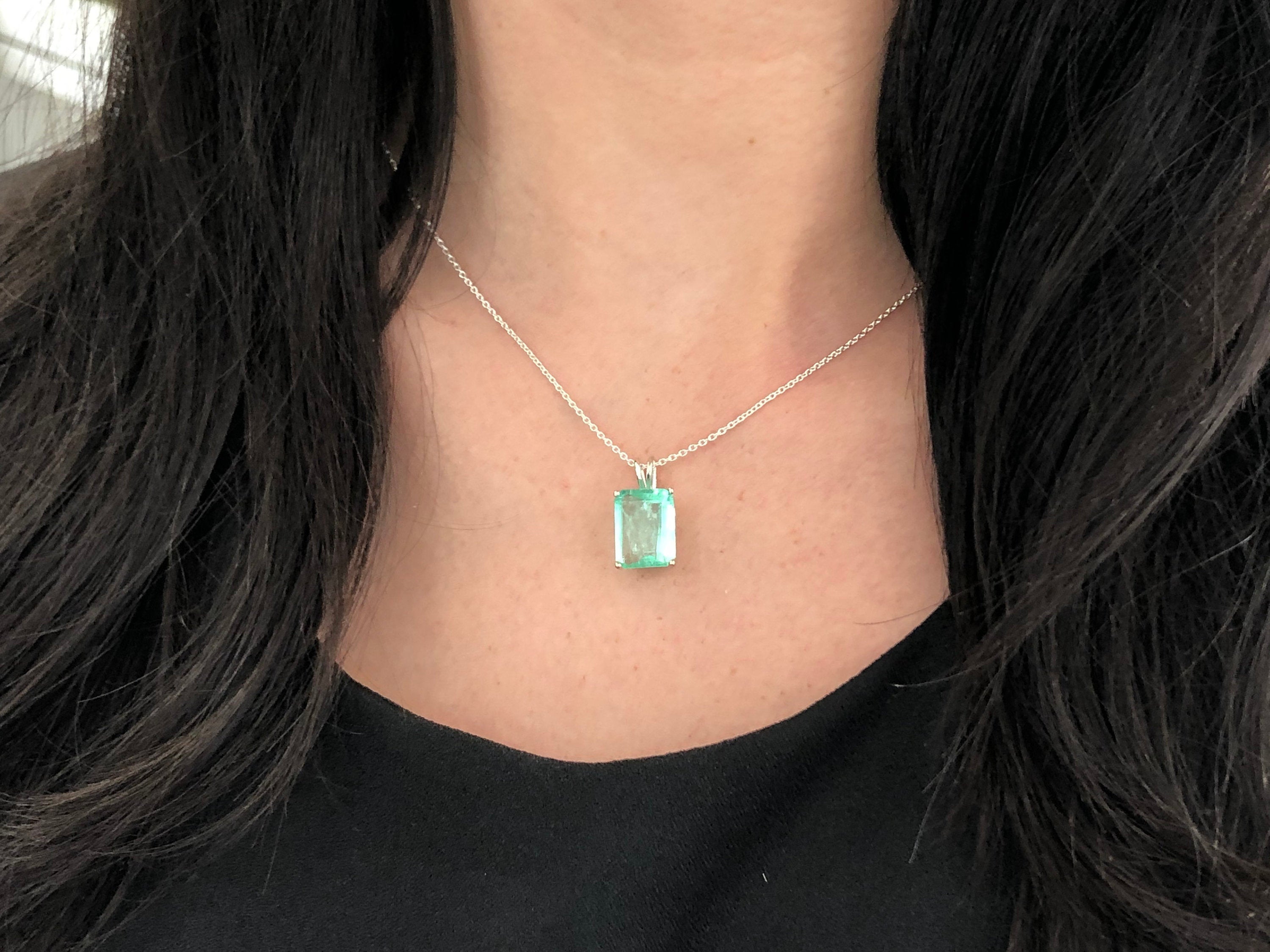6.59 Carats Natural Colombian Emerald Pendant Necklace in 925 Sterling Silver - Elegant Jewelry Gift for Women, Perfect for Weddings, Anniversaries & Special Occasions