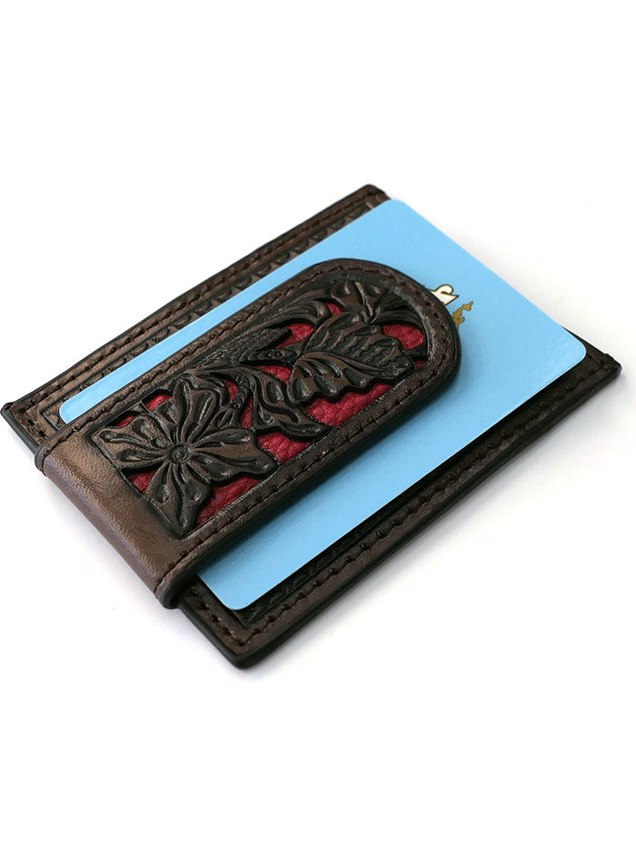 Nocona N5426504 Men's Western Money Clip with Red Floral Inlay - Magnetic Money Holder for Cash & Cards - Perfect for Gifts, Travel, and Everyday Use