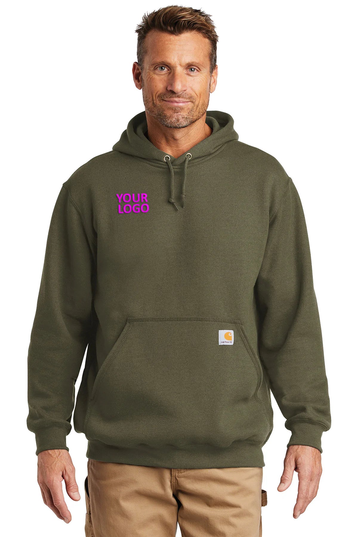Carhartt Customized Midweight Hoodie for Men & Women - Moss Green Pullover Sweatshirt for Work, Outdoor & Casual Wear