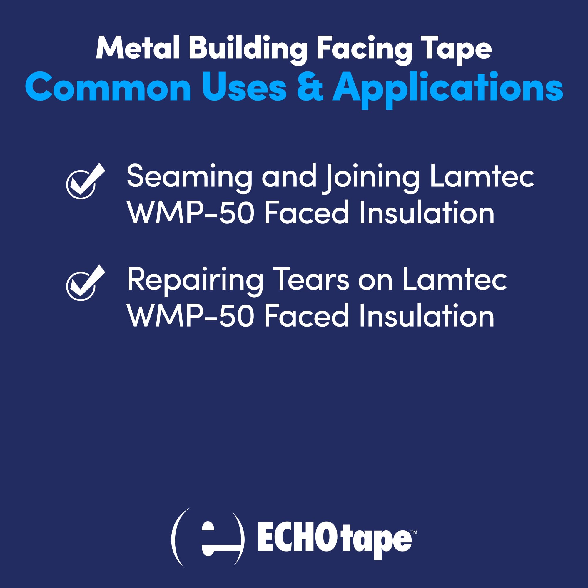 ECHOtape FS-G7736 All Weather Lamtec WMP-50 Facing Tape - Heavy Duty Metal Building Insulation Tape, White Seam and Repair Tape with Cold Weather Acrylic Adhesive (2.83 in x 50 yds) - Ideal for Roofing, HVAC, and Construction Projects