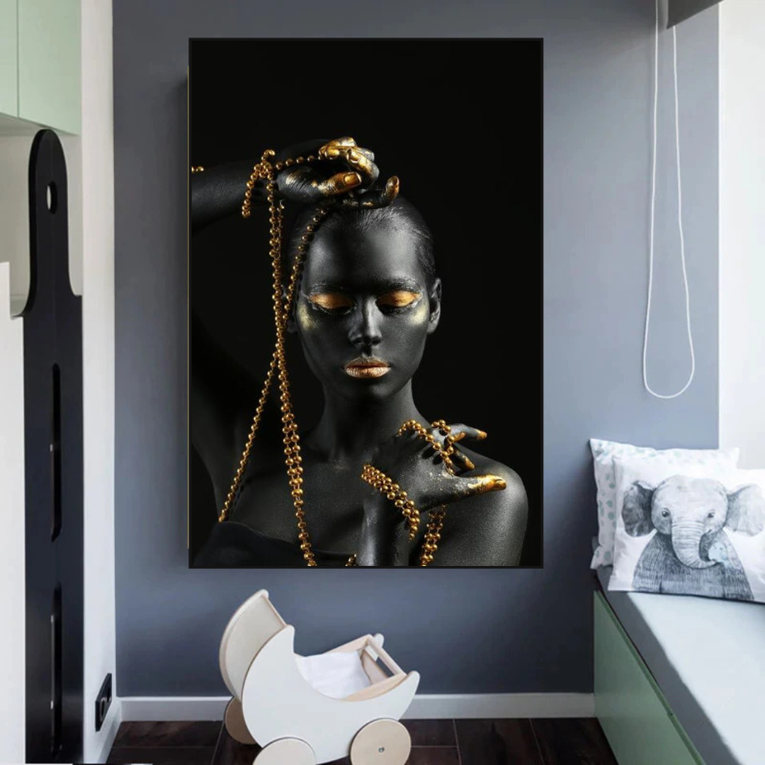 Afro Girl Beaded Jewel Canvas Wall Art - Vibrant African American Home Decor for Living Room, Bedroom & Office