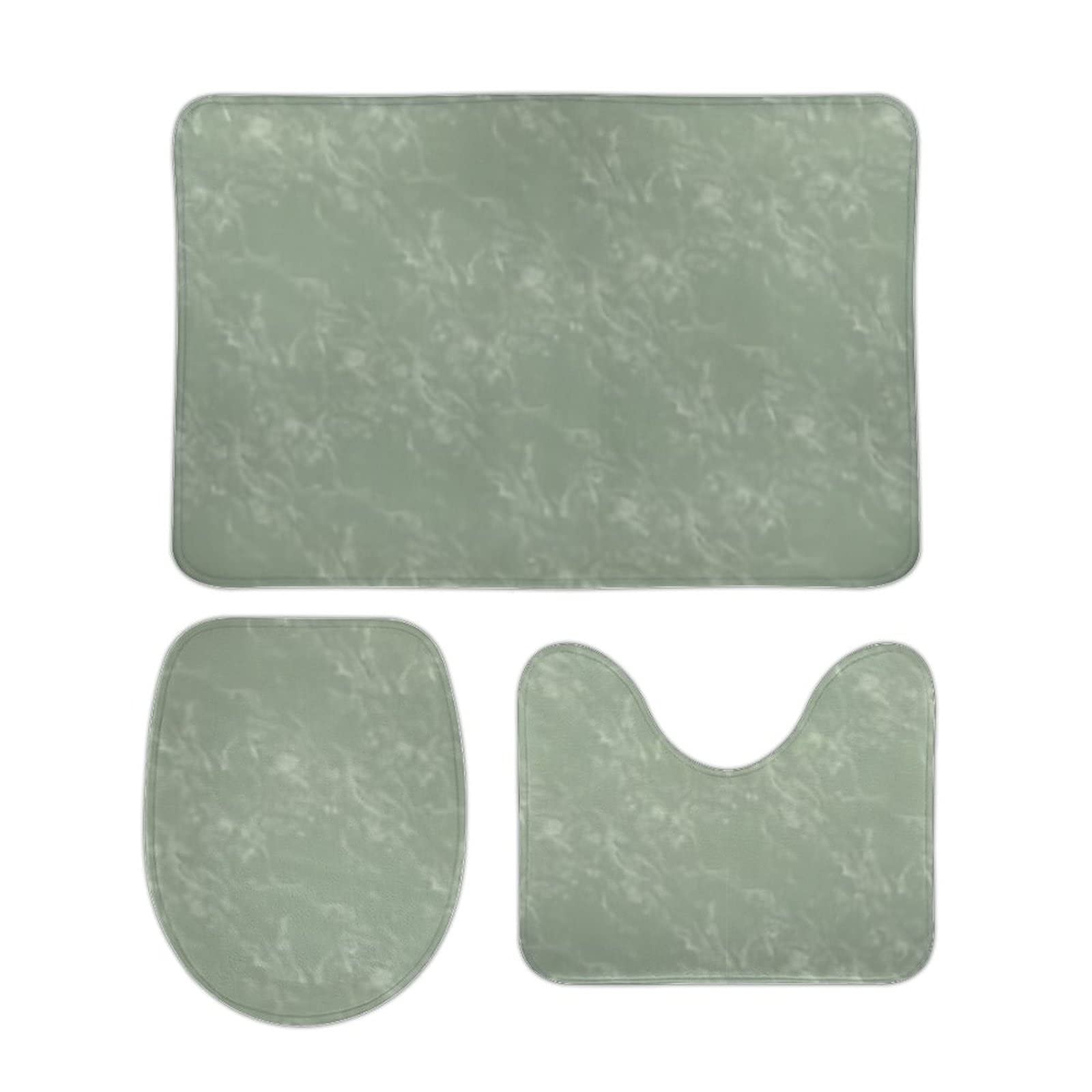 Luxury Marbled Sage 3-Piece Bathroom Rug Set - Coral Velvet Non-Slip Floor Mat, U-Shaped Contour Mat & Toilet Lid Cover - Soft Absorbent Shower Mats for Bathroom Safety (20