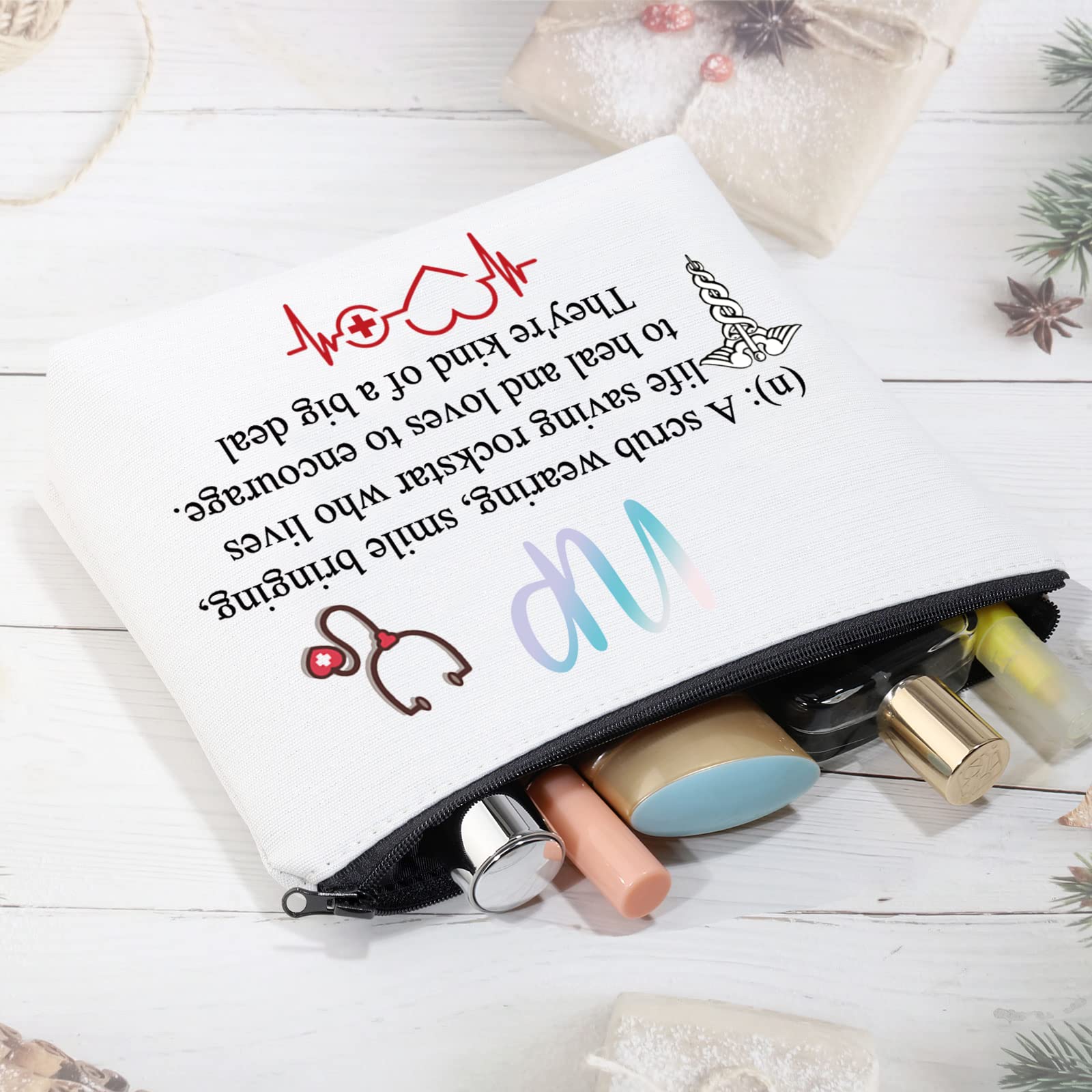 NP Nurse Practitioner Gifts - White Cosmetic Makeup Bag for Graduation, Travel & Appreciation | Perfect Nursing Gift for Students, Professionals & Healthcare Workers | Ideal for Work, School & Daily Use