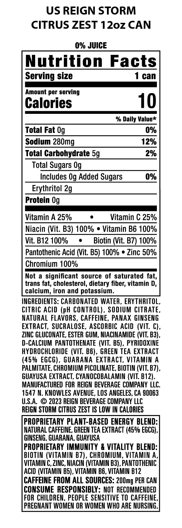 REIGN Storm Citrus Zest Energy Drink - 12 Pack (12 Fl Oz Each) | Sugar Free Fitness & Wellness Beverage for Workouts, Sports & Active Lifestyle | Keto Friendly & Low Calorie Energy Boost