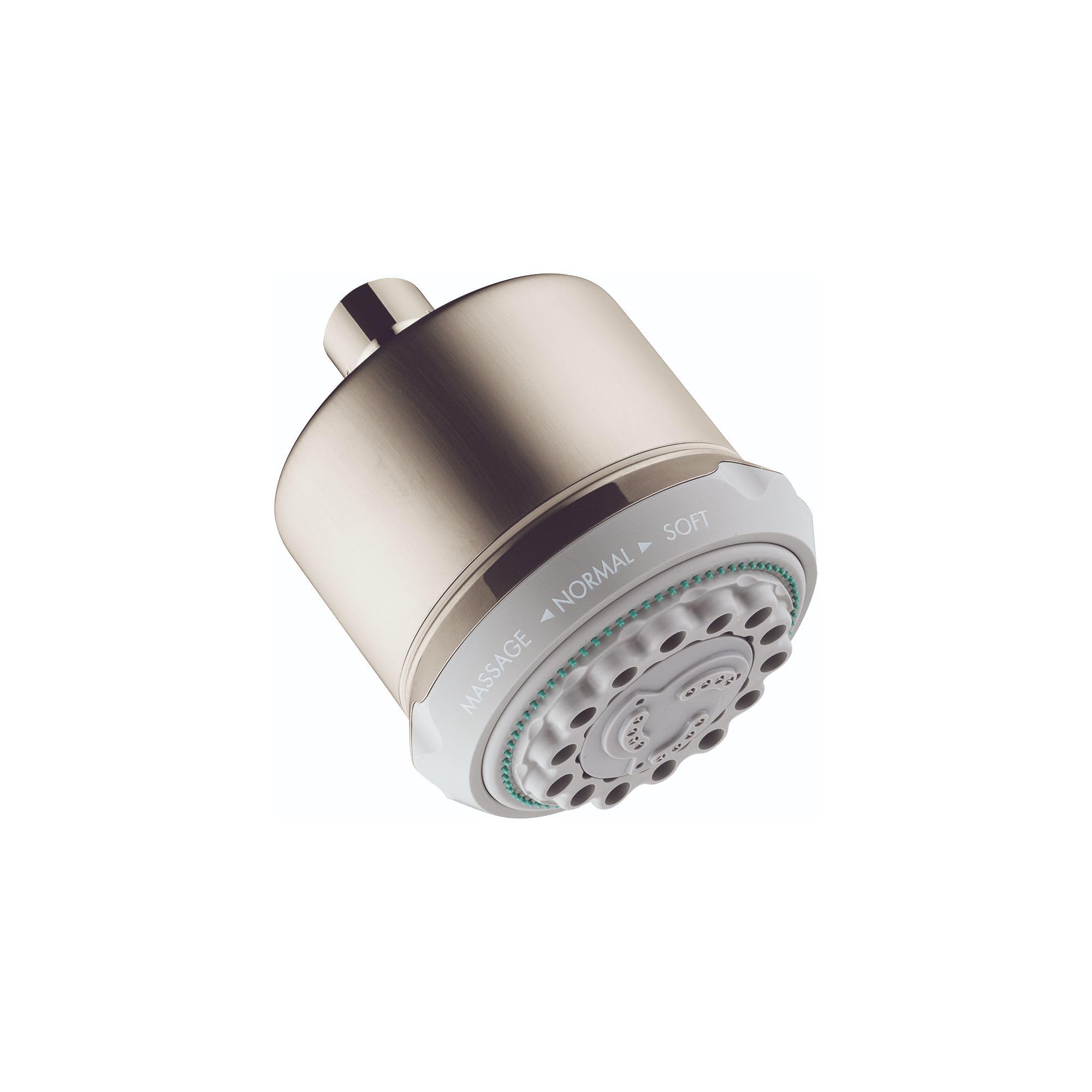 Hansgrohe Clubmaster 4-Inch Showerhead - Easy Clean & Install, 3-Spray Settings (Full, Pulsating Massage, Soft) with QuickClean Technology in Brushed Nickel (Model 28496821) - Perfect for Modern Bathrooms & Spa-Like Showers
