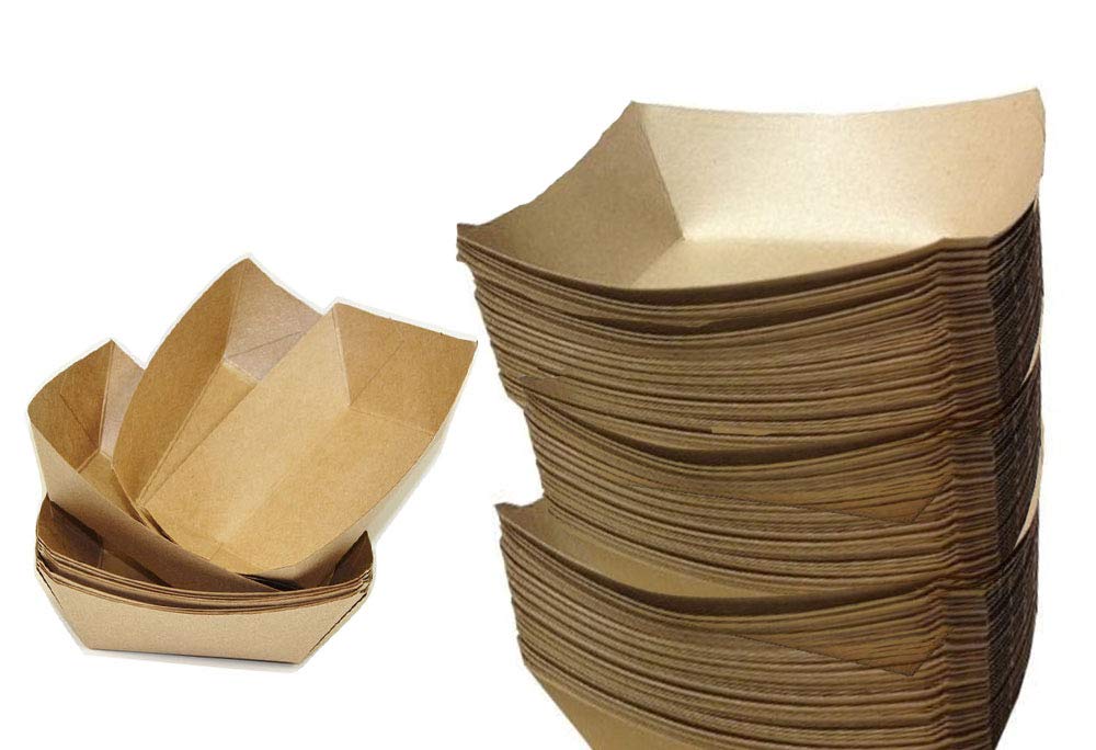 2.5 lb Kraft Paper Food Trays - Eco-Friendly & Sturdy Disposable Food Containers (4