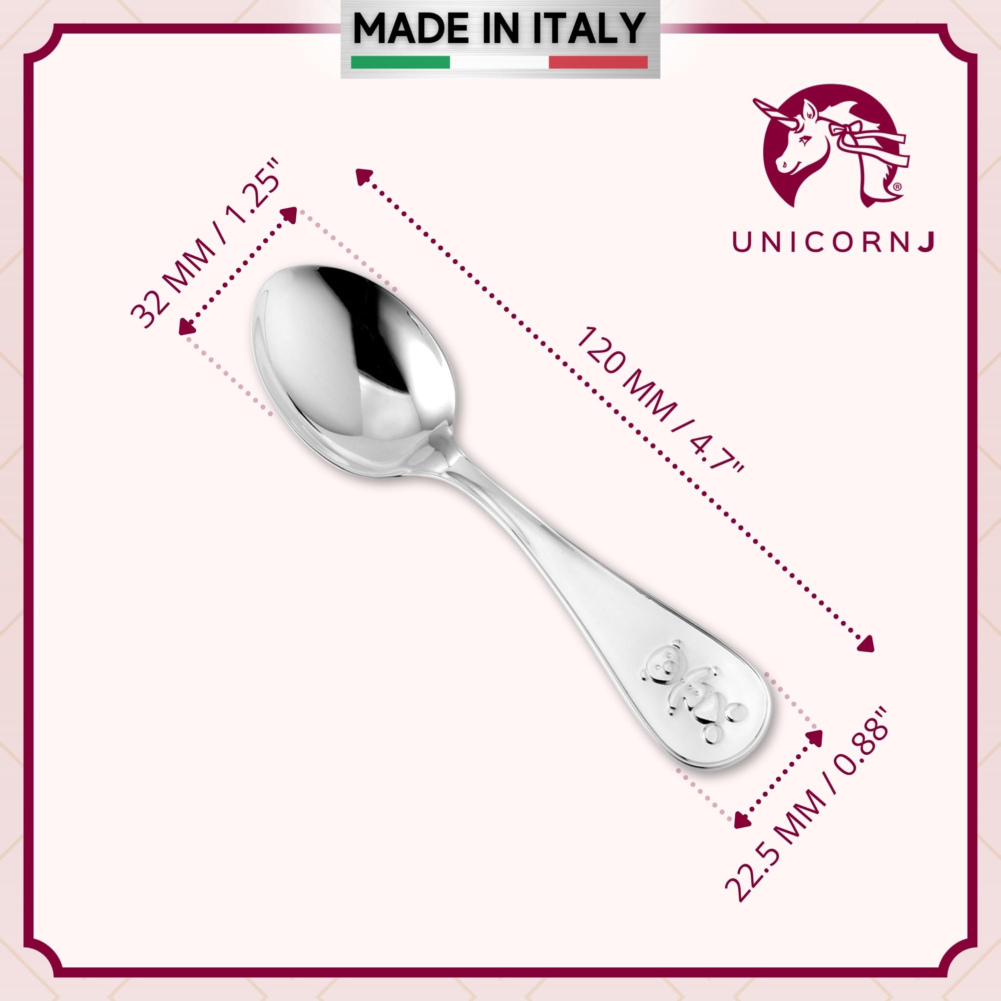 Sterling Silver Baby Spoon and Fork Set with Teddy Bear Design - Personalized Engravable Gift for Newborns | Elegant Keepsake Baby Shower Gift in Gift Box | Made in Italy | Perfect for Christening, First Birthday, and Special Occasions