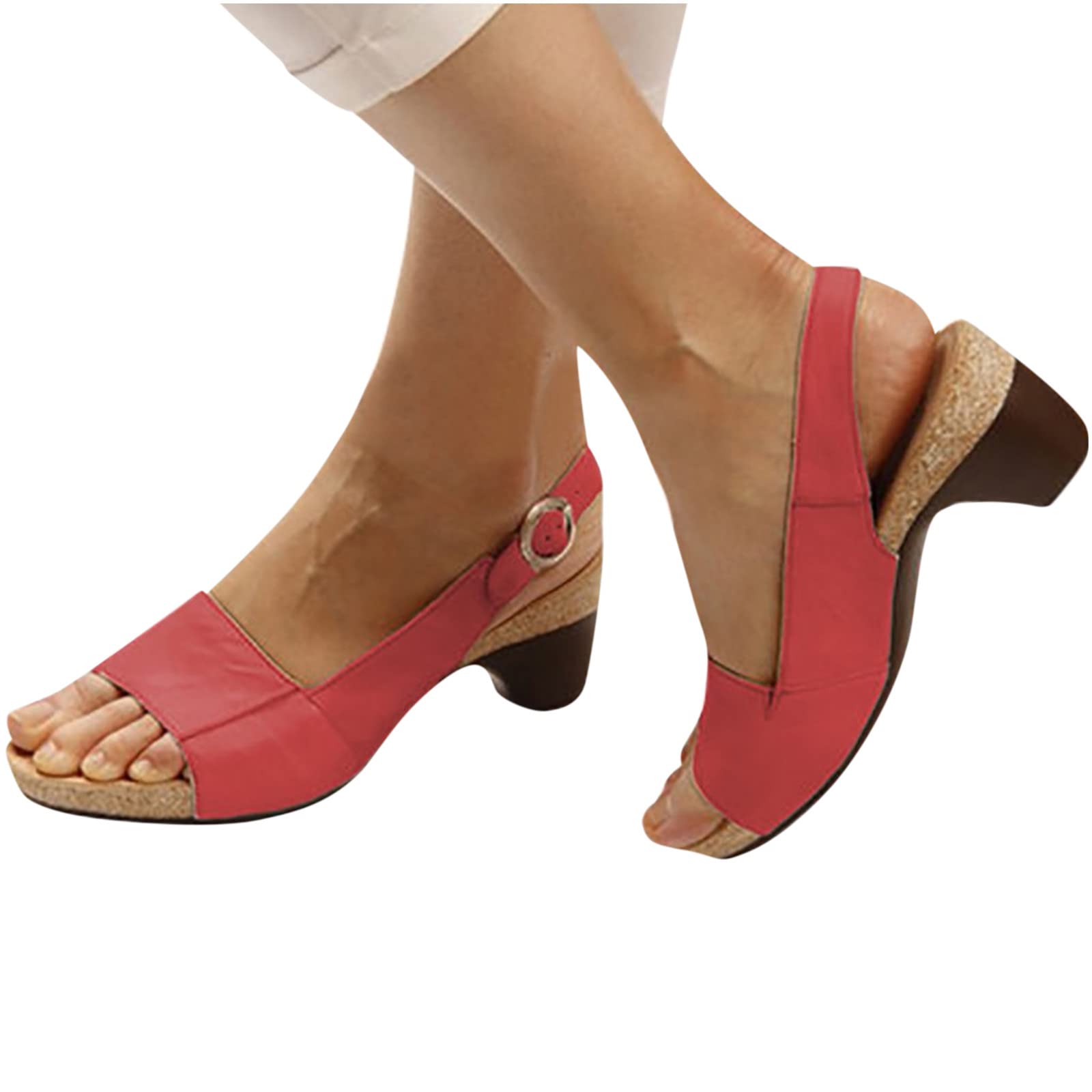OiAni Women's Summer Chunky Heel Sandals - Comfortable Ankle Strap Buckle Open Toe Slingback Shoes for Casual Wear, Beach & Vacation | Fashion Ladies Sandals with Low Thick Heel