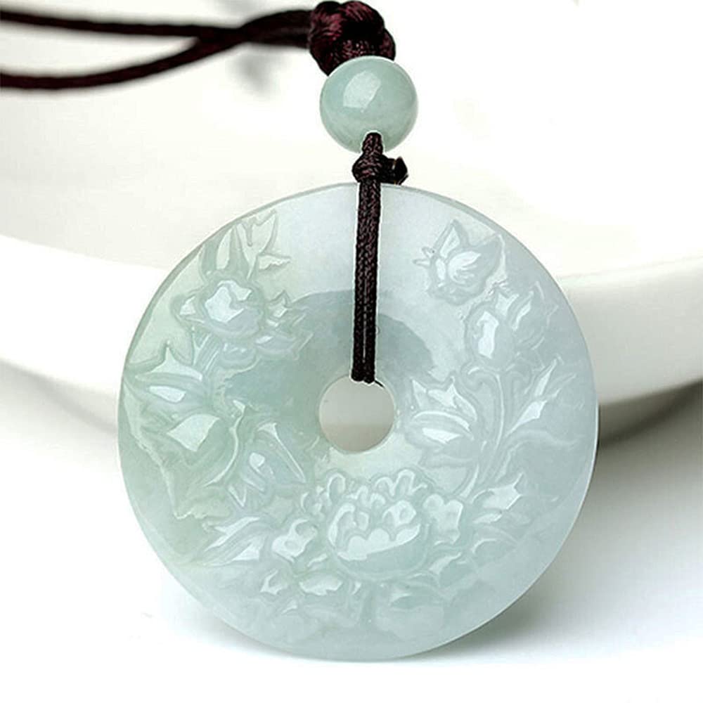 Hand Carved Natural Burma Jade Pendant Necklace - Exquisite Peony Flower Design for Women | Perfect for Weddings, Parties & Elegant Occasions