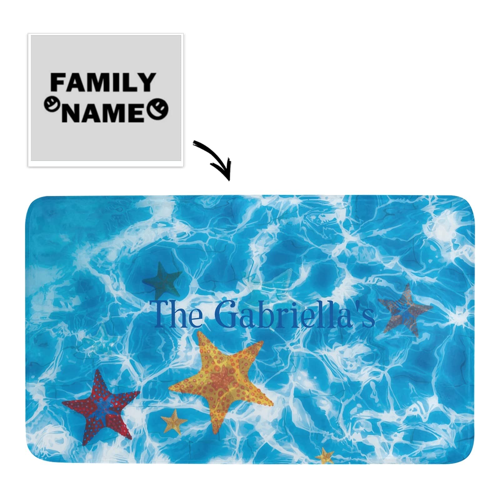 Custom Personalized Family Name Doormat - 30x18 Inch Non-Slip Outdoor/Indoor Welcome Mat for Pool, Beach & Ocean Theme - Perfect for Entryway, Bathroom, Kitchen & Patio Decor