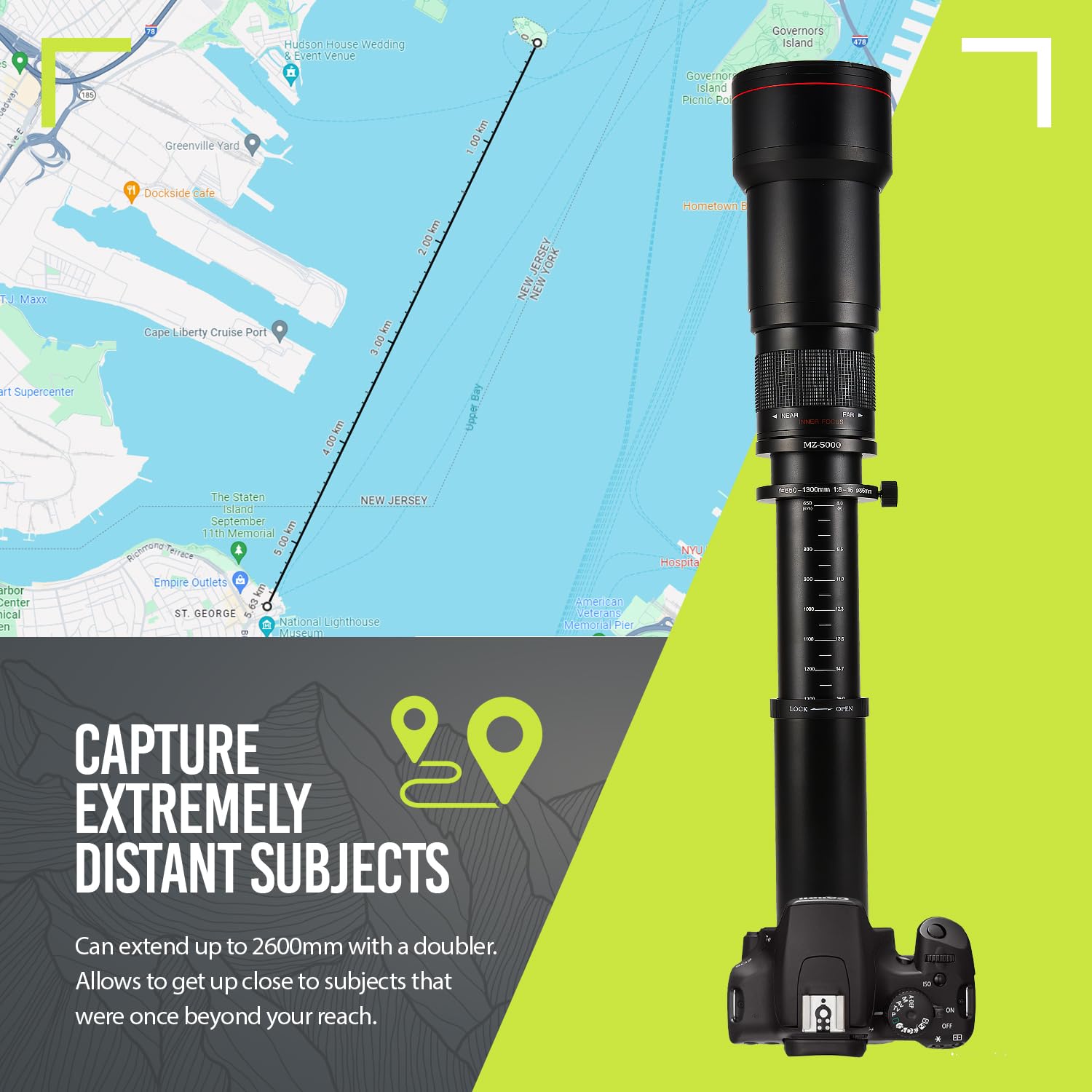 Professional 650mm-1300mm f/8 High-Power Manual Telephoto Lens for Nikon Z5 Z6 Z6II Z7 Z7II Z8 ZF Mirrorless Cameras - Perfect for Wildlife Photography, Sports Events & Long-Distance Shooting