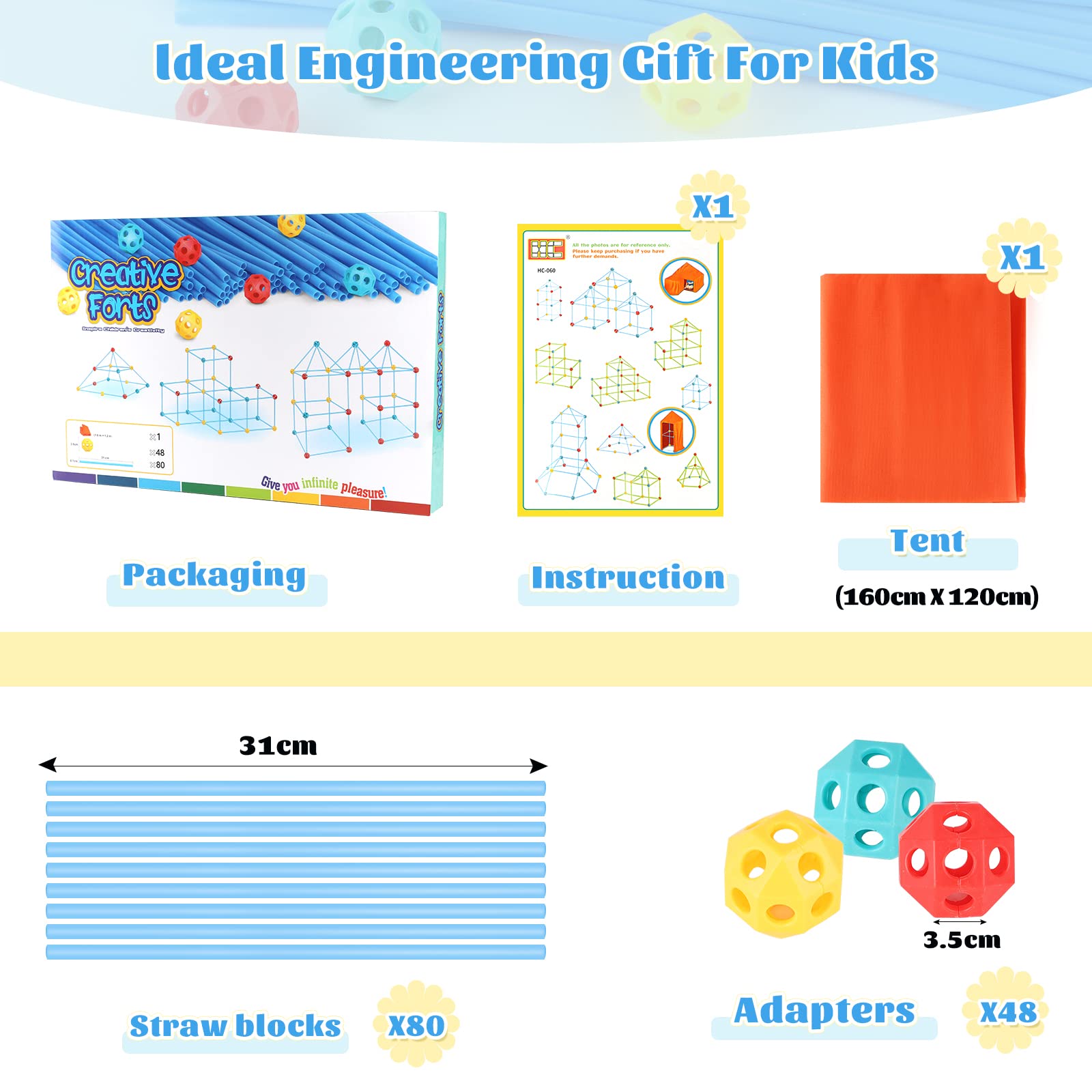 DBREAKS 128-Piece Building Straws & Connectors Set - STEM Educational Construction Toys for Kids Ages 3+ | Creative Learning Toys for Indoor Play, Classroom Activities & Birthday Gifts