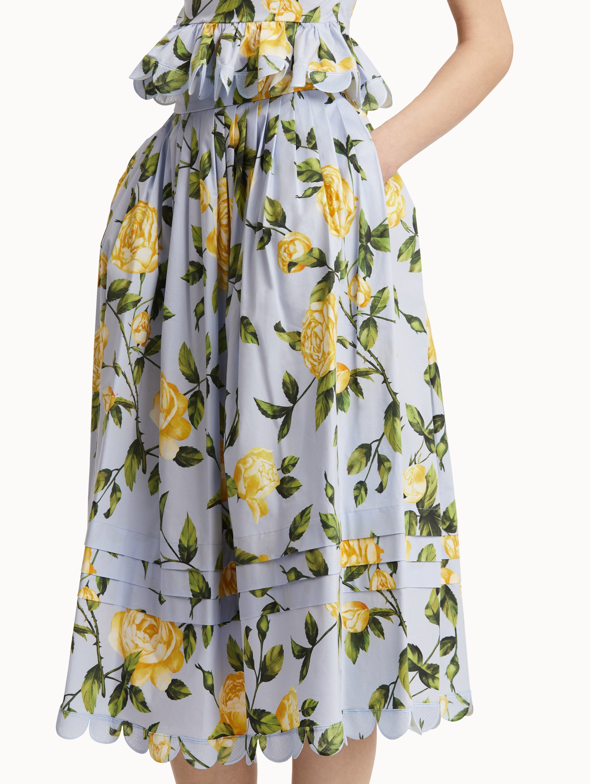 English Rose Cotton Poplin Skirt - Women's Floral Midi Skirt with Elastic Waist | Perfect for Spring Summer Outfits, Garden Parties & Casual Wear