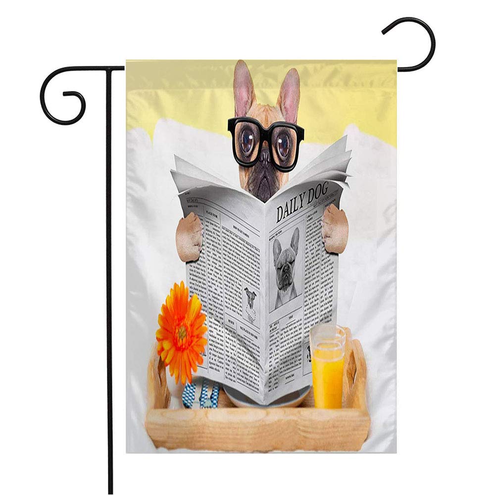 French Bulldog Garden Flag - Cute Dog Eating Breakfast Design for Patio, Lawn & Outdoor Decor - 12x18 Inch Seasonal Welcome Flag - Perfect Gift for Pet Lovers & Home Decoration