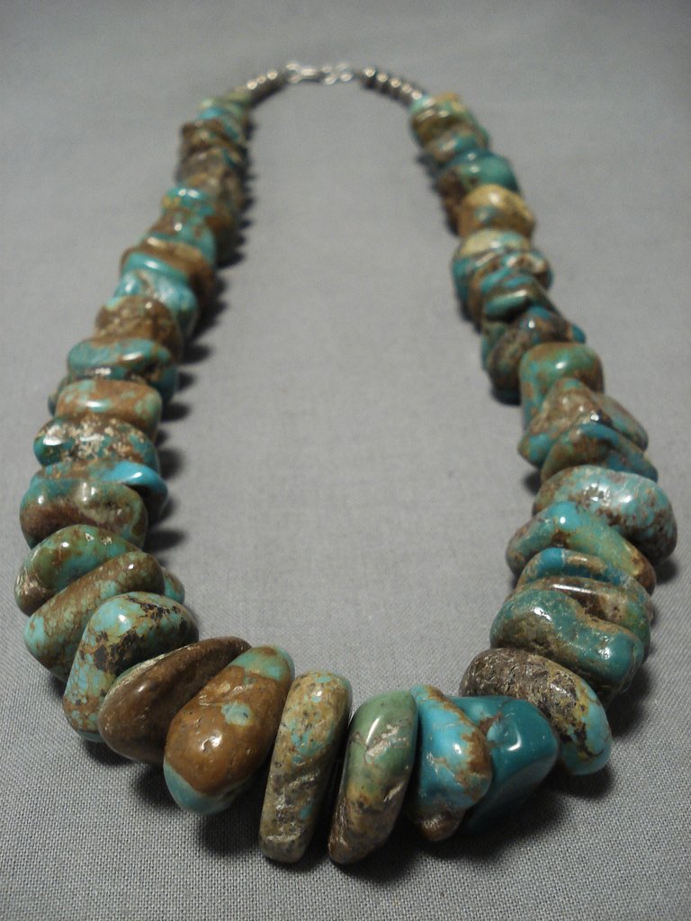 Vintage Navajo Sterling Silver Necklace with Green Turquoise - 195g Authentic Native American Jewelry - Perfect for Boho, Western, and Southwest Fashion