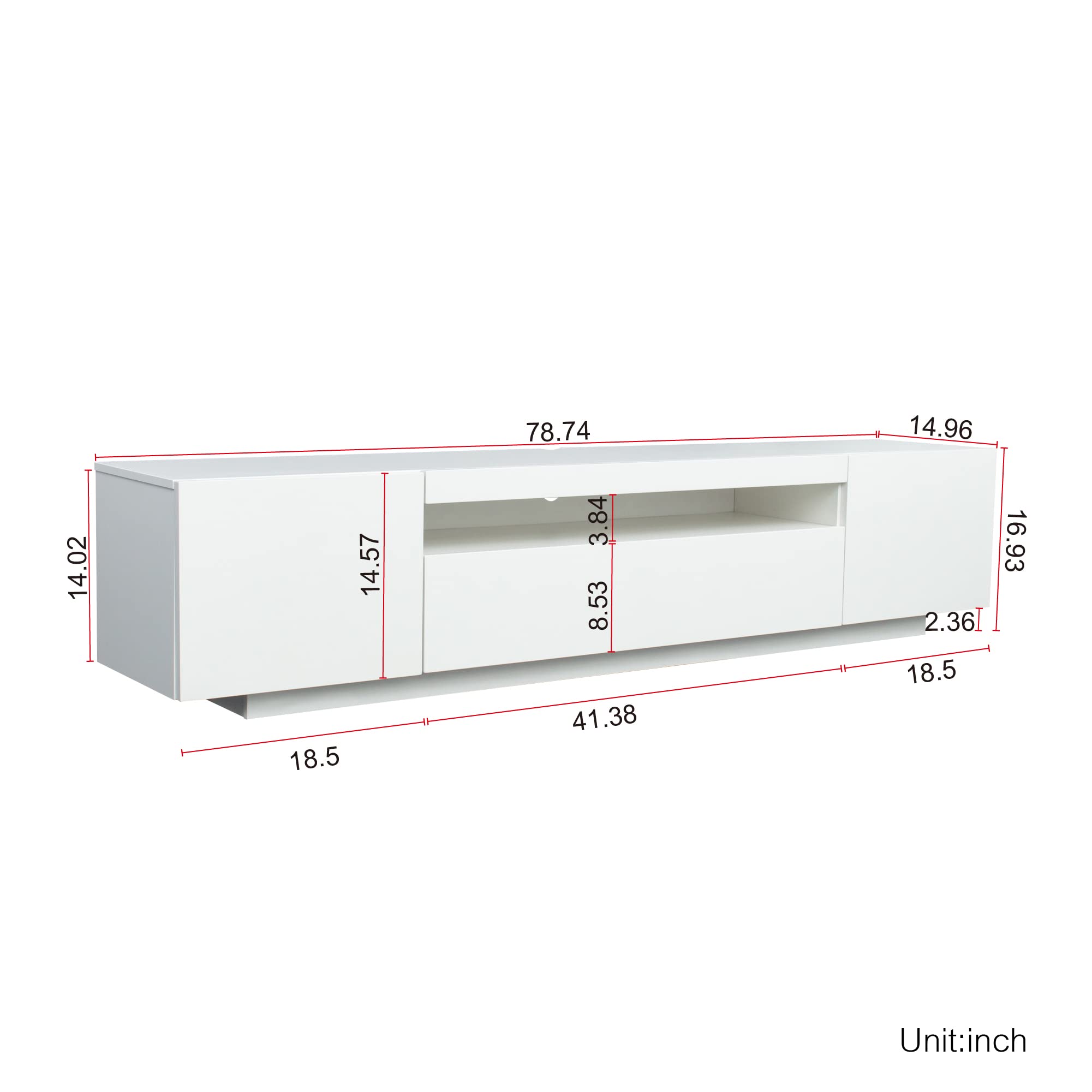 Ucloveria 79 Inch White Modern LED TV Stand with Lights & Storage Drawers - Entertainment Center Media Console for 45-80 Inch TVs (78.74