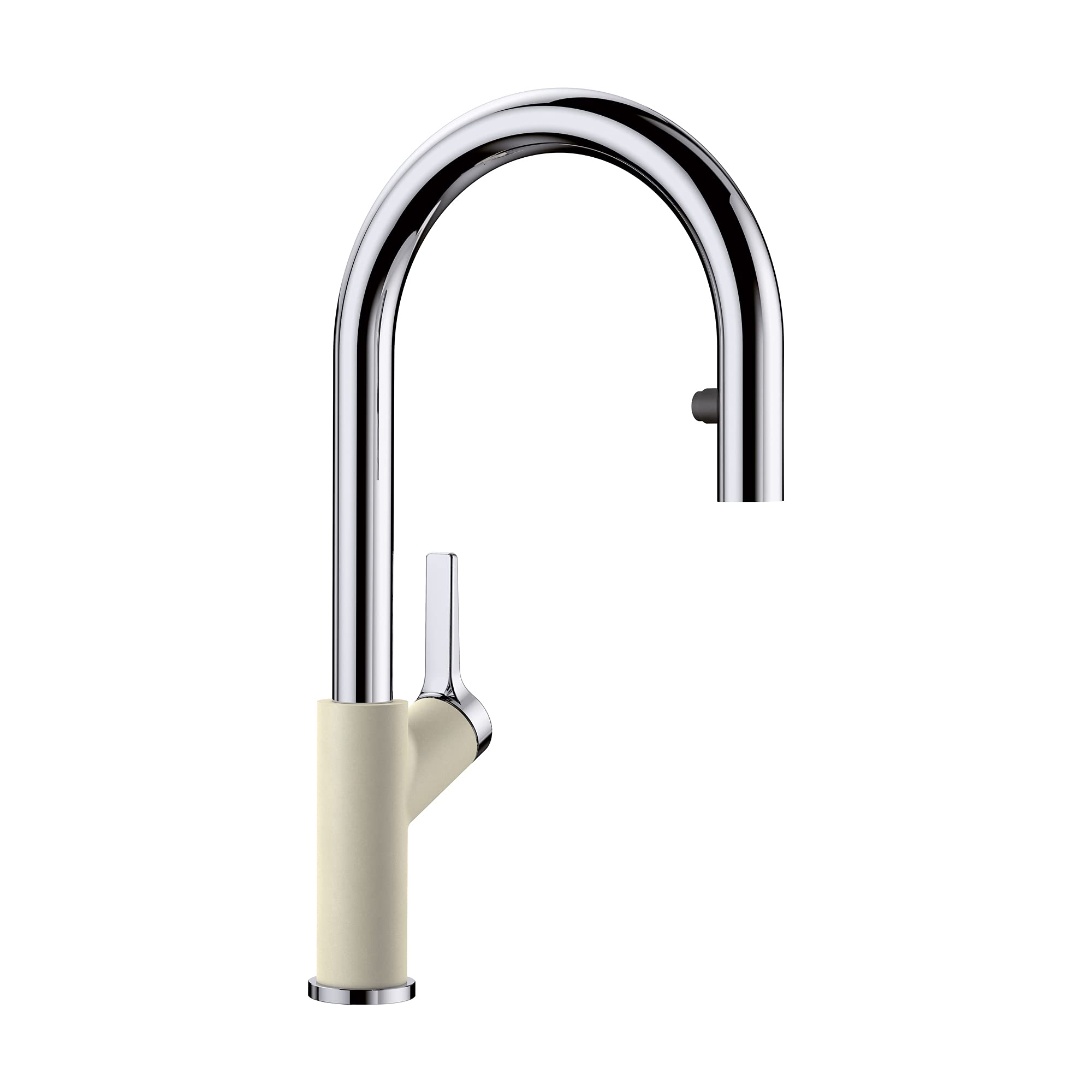 BLANCO 526393 Urbena Single Handle Pull-Down Kitchen Faucet 1.5 GPM Low Flow, Chrome/Biscuit Finish - Ideal for Modern Home Kitchen, Restaurant & Commercial Use