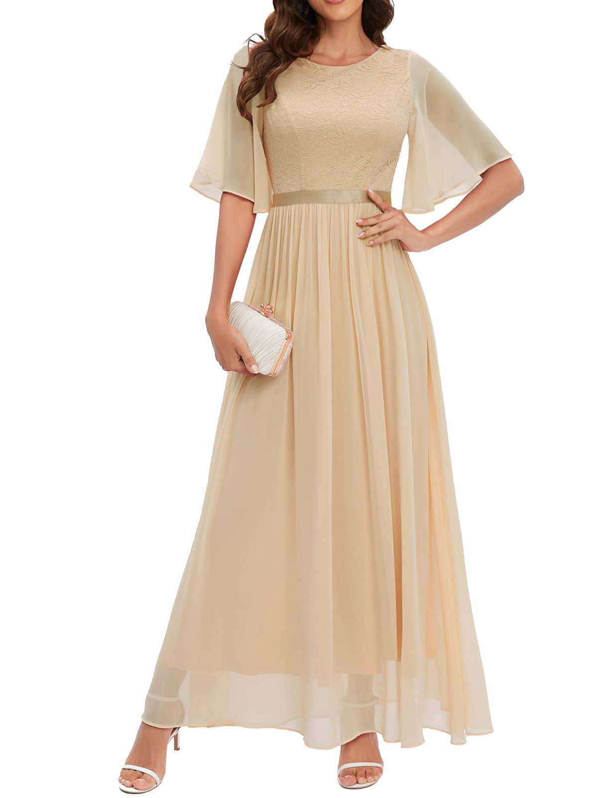Elegant Lace Bridesmaid Dress for Women - Formal Evening Gown Chiffon Wedding Guest Dress for Prom, Parties & Special Occasions