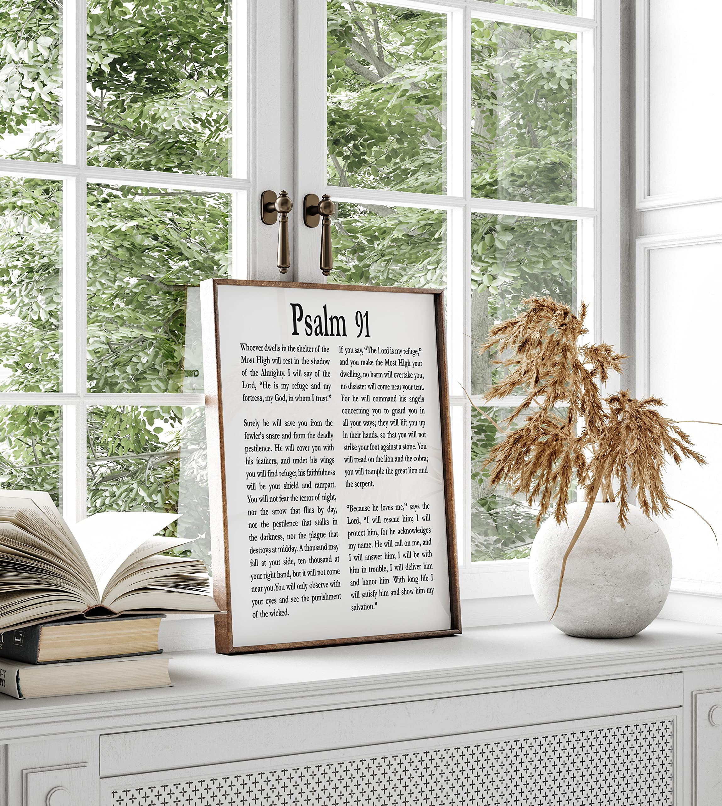 Psalm 91 Wall Art - Inspirational Bible Verse Scripture Print for Home & Office Decor (11x14 White) - Perfect Christian Gift for Men & Women, Religious Wall Quotes for Bedroom, Living Room or Prayer Space
