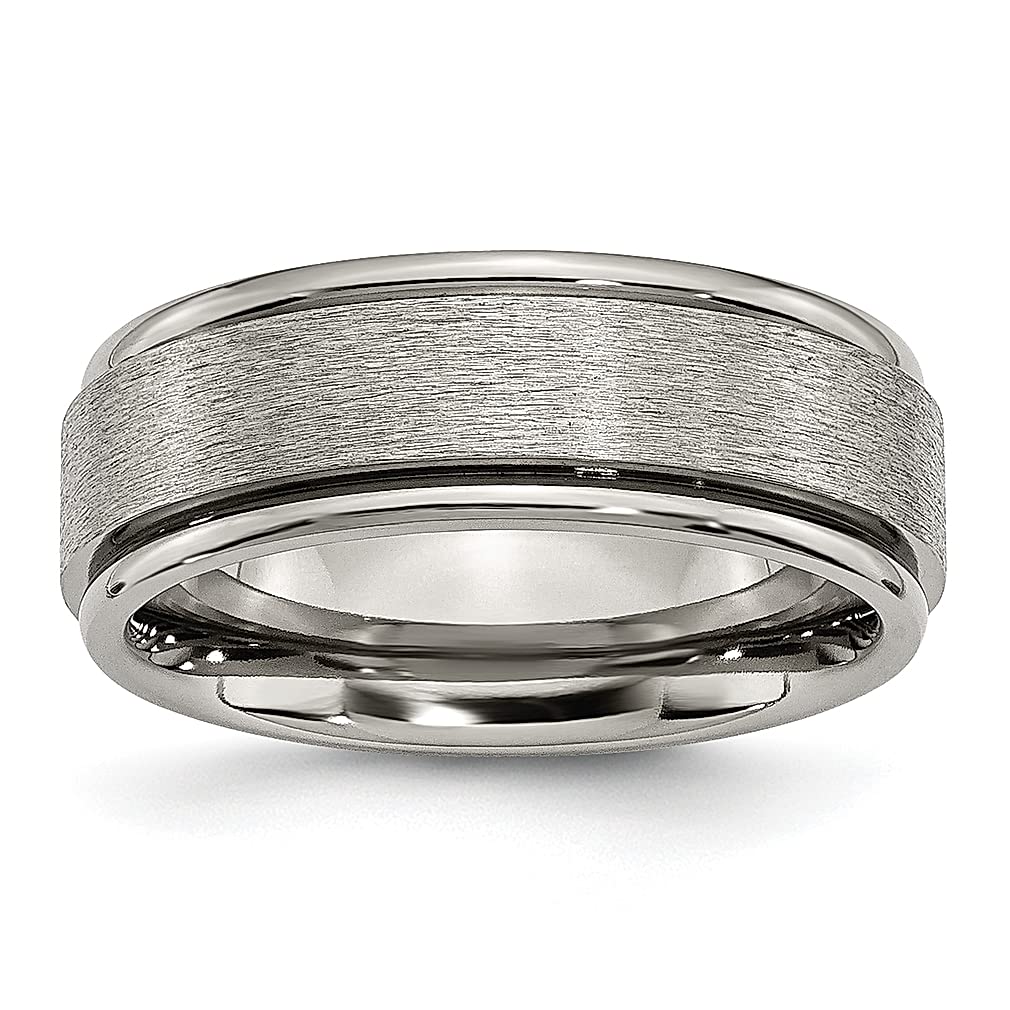 ICE CARATS 8mm Titanium Brushed Wedding Band for Women - Classic Flat Ridged Edge Ring, Durable & Hypoallergenic Jewelry - Perfect Anniversary Gift, Engagement Ring & Everyday Fashion Accessory