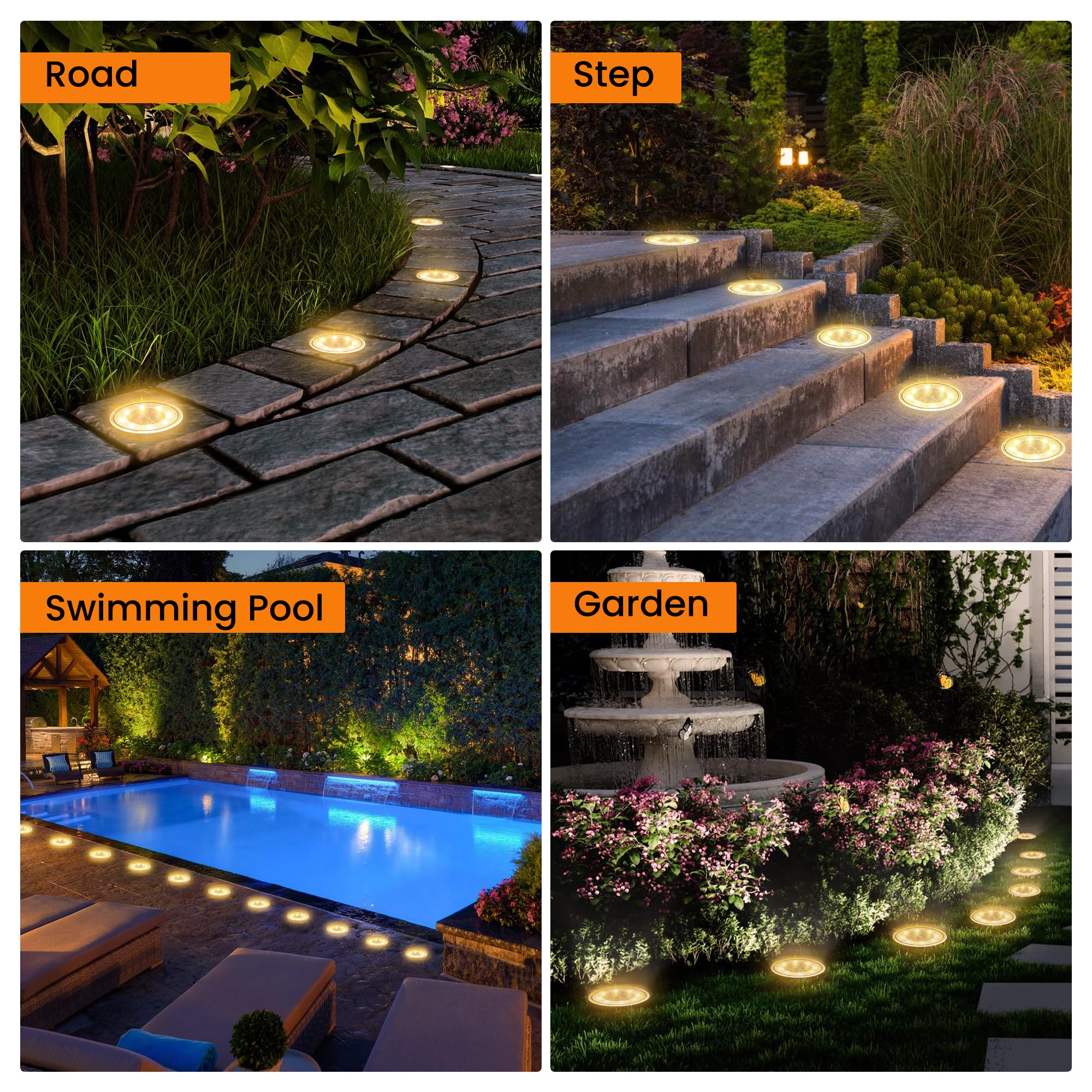 2024 Upgraded Solar In-Ground Lights - IP68 Waterproof 8 LED Bright Outdoor Solar Lights for Pathway, Yard, Garden, Deck & Patio - 12 Pack Warm White Solar Landscape Lighting (Perfect for Driveway Edging, Walkway Illumination & Backyard Decor)