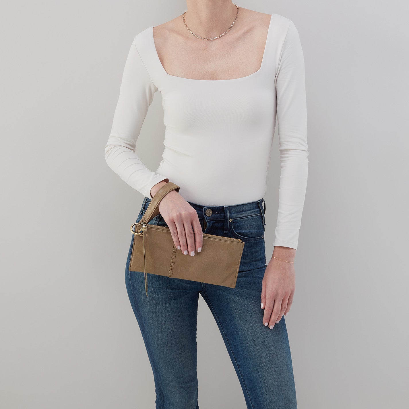Vida Wristlet in Metallic Leather - Burnished Sage Green Crossbody Wallet for Women | Perfect for Everyday Use, Shopping & Travel