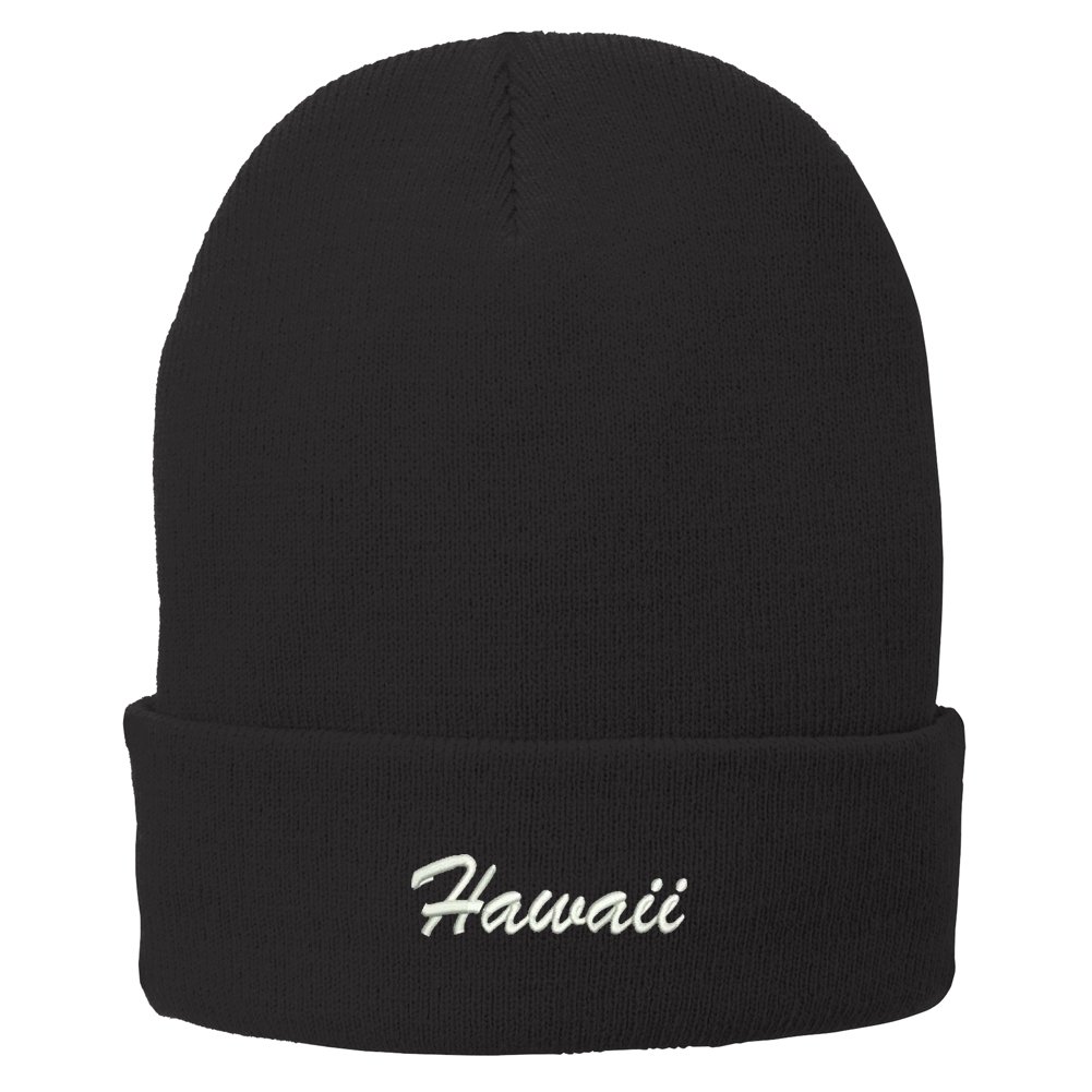 Hawaii Embroidered Winter Beanie for Men & Women - Warm Folded Long Knit Hat for Cold Weather - Perfect for Skiing, Snowboarding & Outdoor Activities