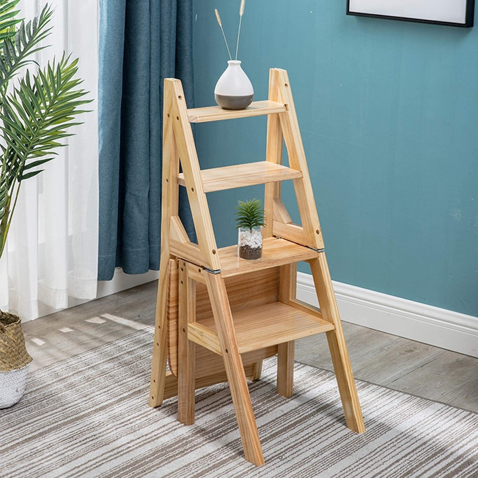 LEOSXA Wooden Step Stool Chair, Foldable Kitchen Ladder Stool for Home, Multifunctional Combination of Step Ladder and Dining Chair - Perfect for Kitchen, Bathroom, and Kids' Room