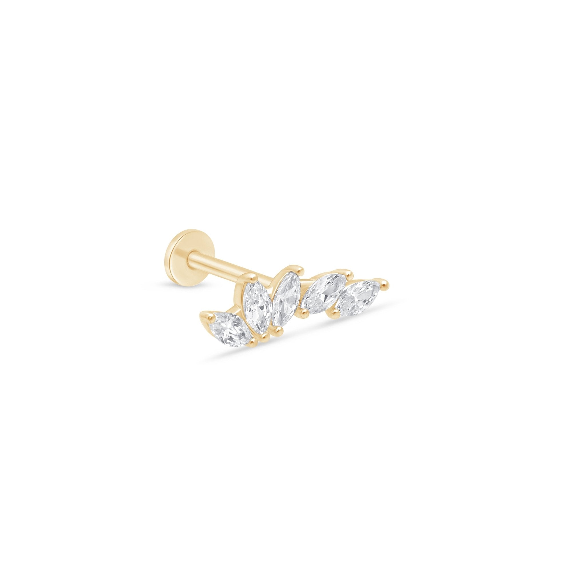 14k Yellow Gold Marquise Illusion Ear Climber Flat Back Stud Earrings - Elegant Cartilage Hoop Earrings for Women, Perfect for Parties, Weddings & Everyday Wear