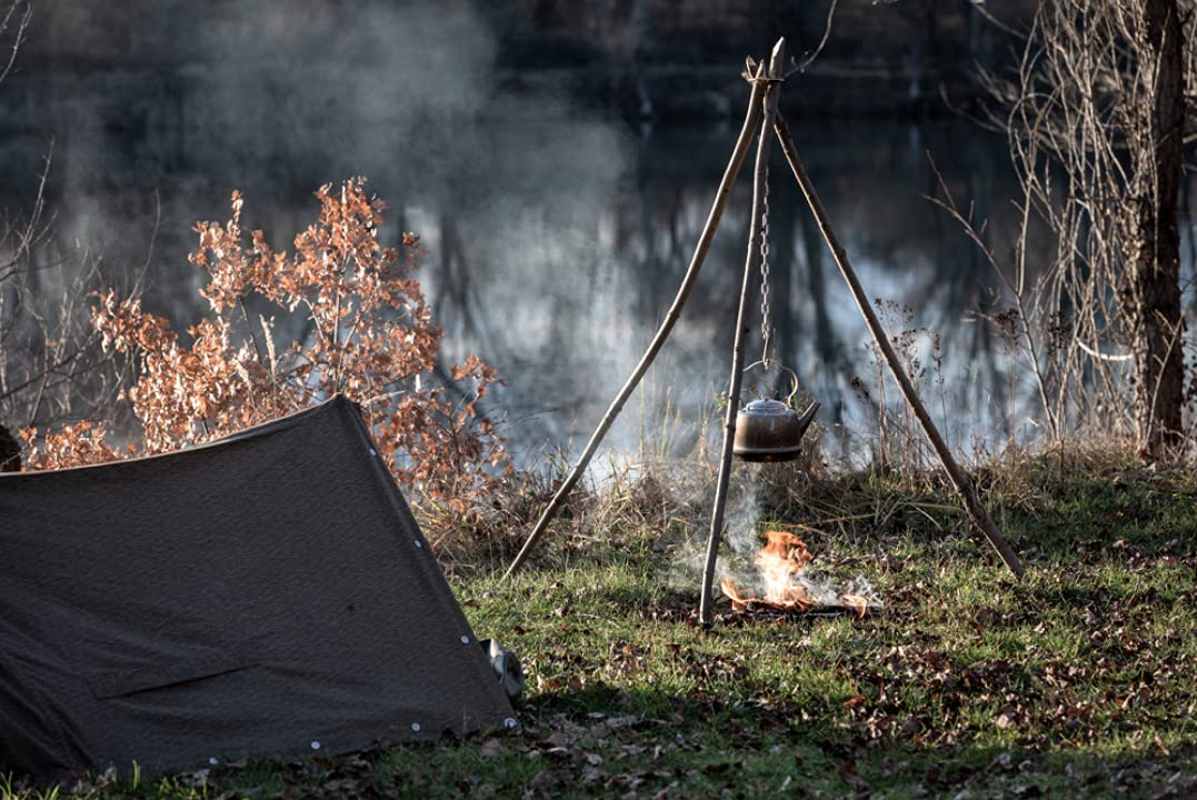 **Adjustable Camping Tripod with Chain for Hanging Pots Over Fire - Outdoor Cooking Gear for Camping, Backpacking & Survival - Perfect for Dutch Ovens, Grilling & Boiling Water**