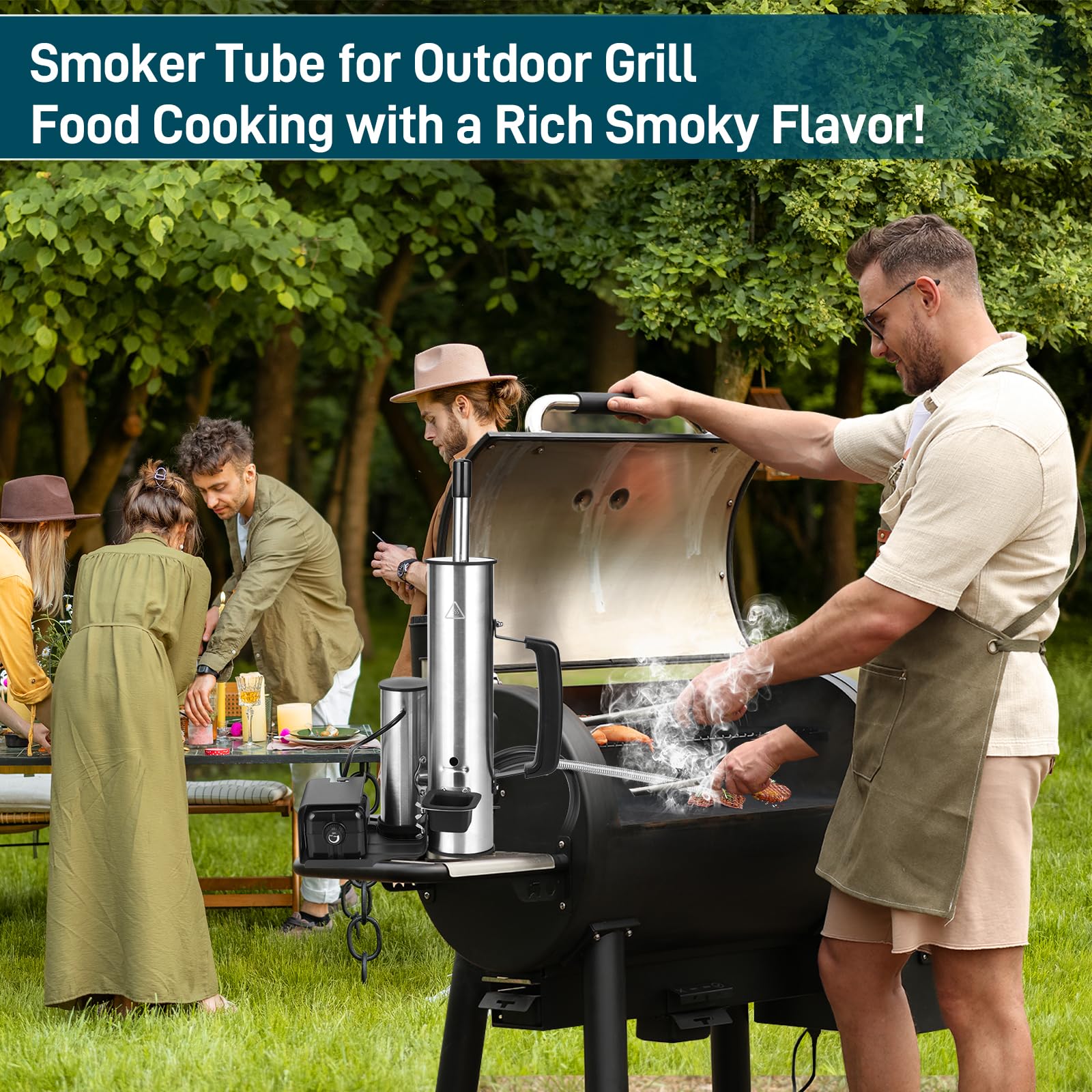 Electric Smoker Tube for Pellet Grill - Portable Cold & Hot Smoke Generator with Air Pump - Continuous Smoke for BBQ, Grilling, Tailgating - Perfect for Backyard Parties, Camping & Outdoor Cooking