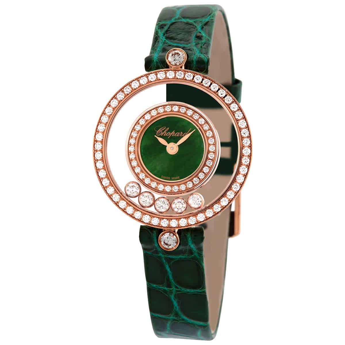 Chopard Happy Diamonds Icons Watch - Rose Gold Case, Green Dial, Floating Diamonds | Luxury Women's Wristwatch for Parties, Weddings & Special Occasions