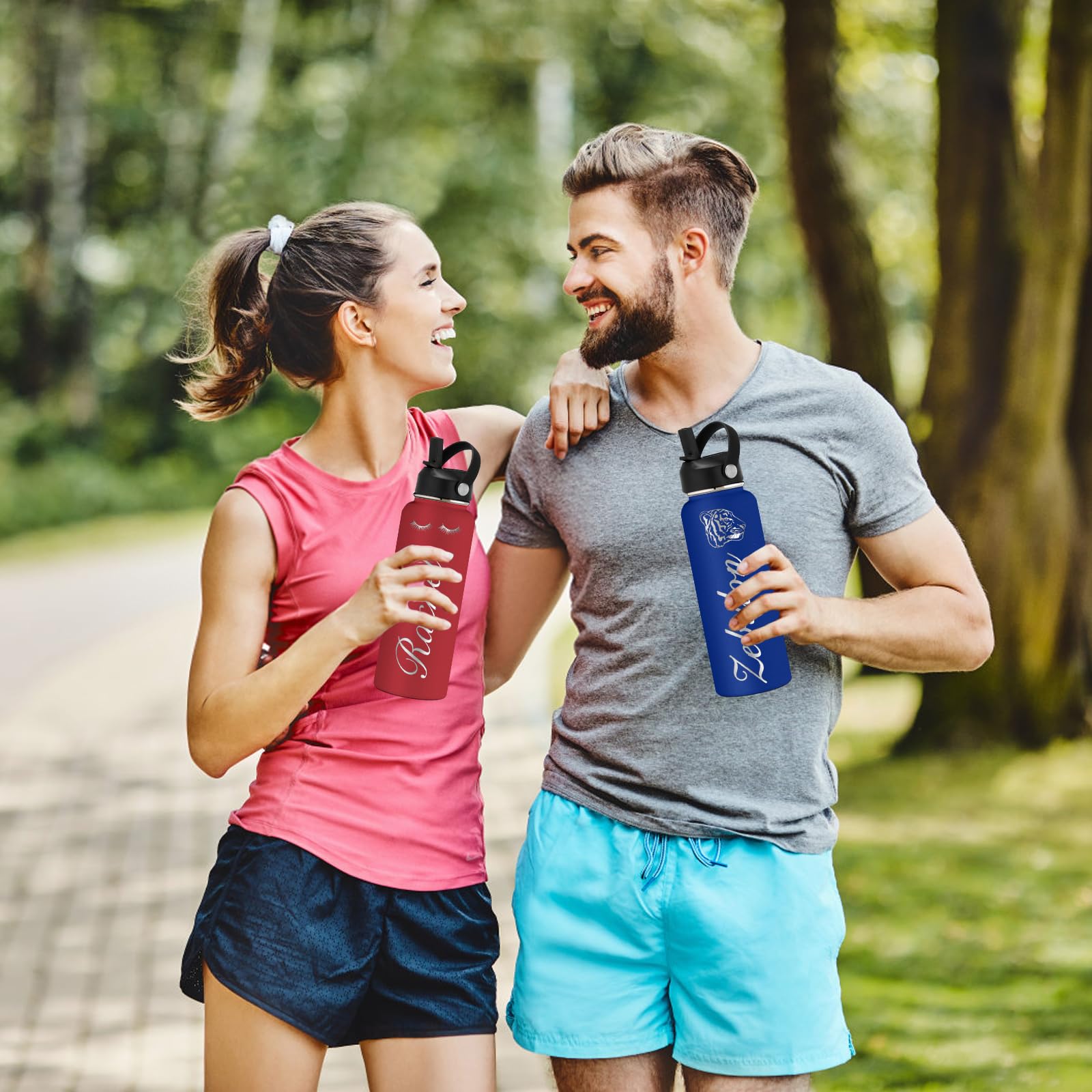 Personalized Stainless Steel Water Bottle with Straw - Custom Engraved Insulated Sport Bottle for Men & Women - Gym, Hiking, Office & Outdoor Activities